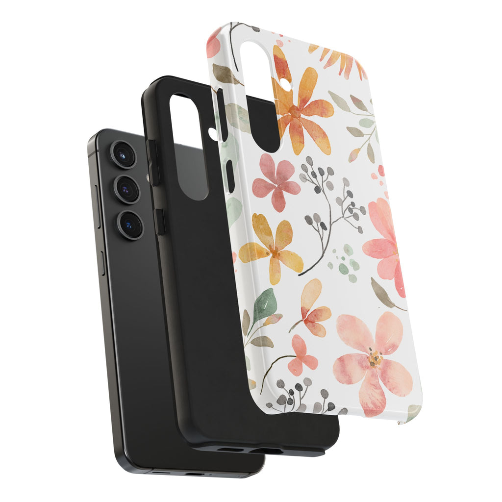 Floral Watercolor Tough Phone Case — Pink & Peach Botanical Protection