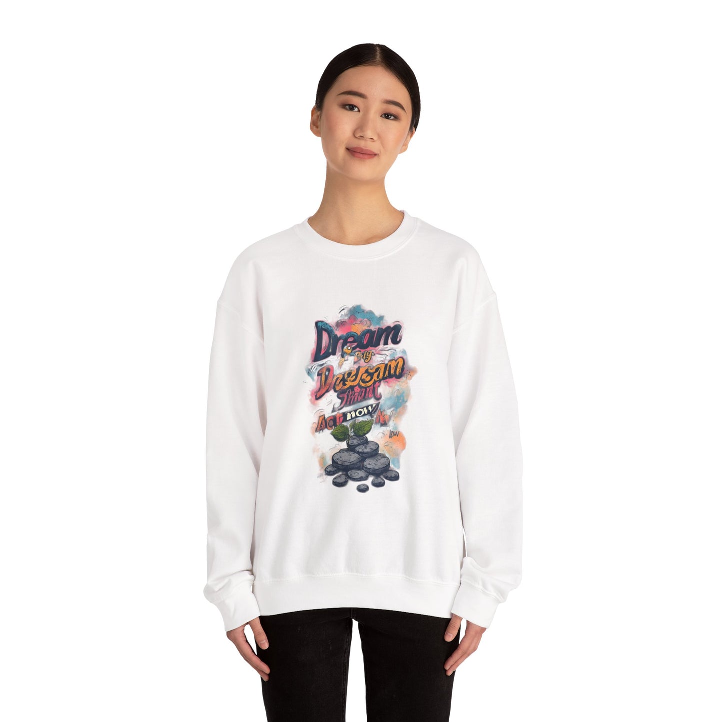 Dream Big Crewneck Sweatshirt — "Dream, Design, Draw" Inspirational Graphic