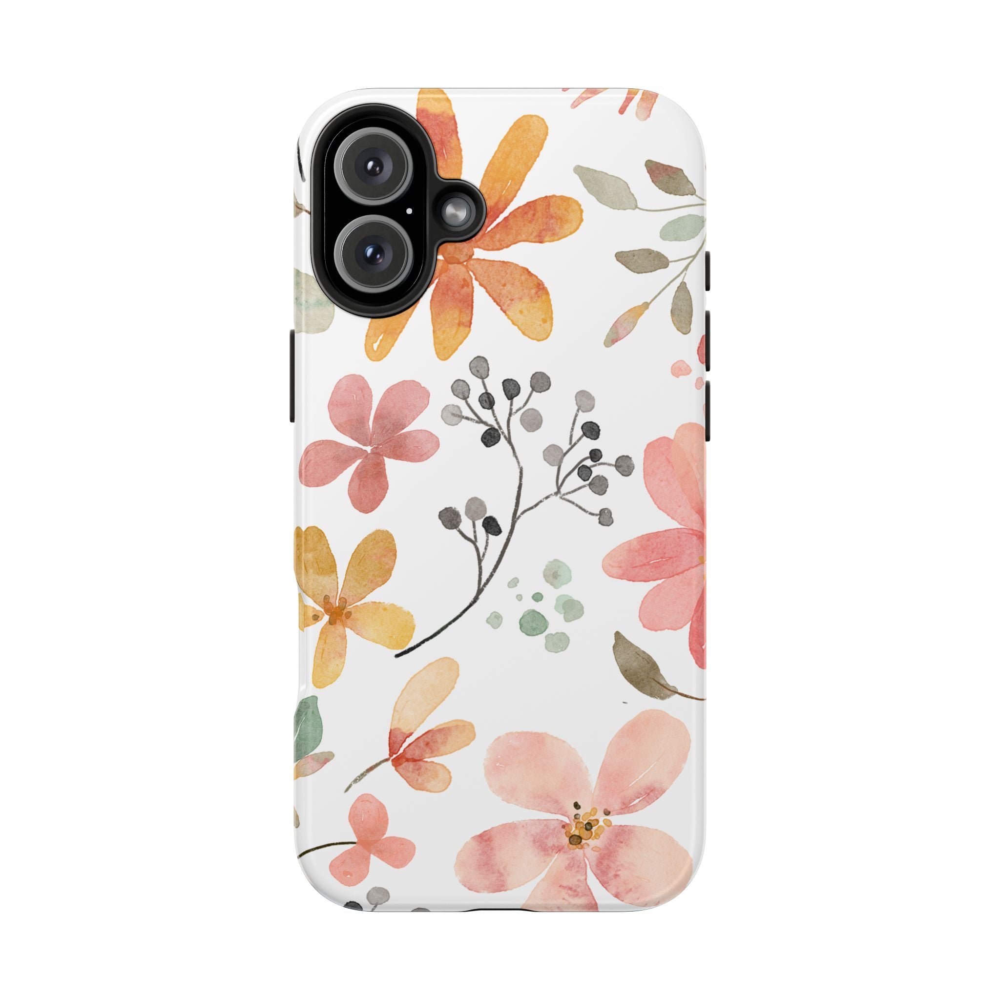 Floral Watercolor Tough Phone Case — Pink & Peach Botanical Protection