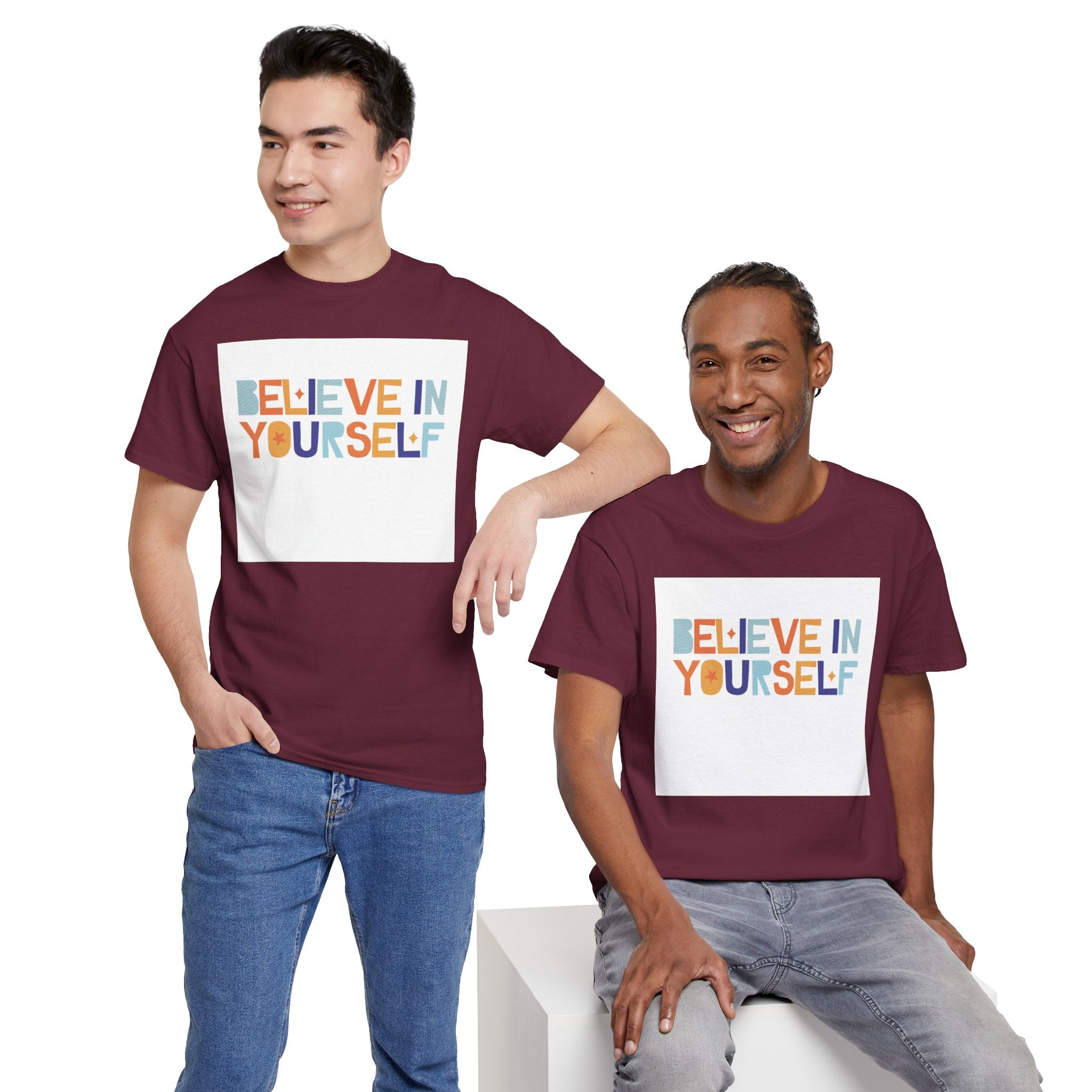 T-Shirt — "Believe in Yourself" Colorful Retro Motivational Tee