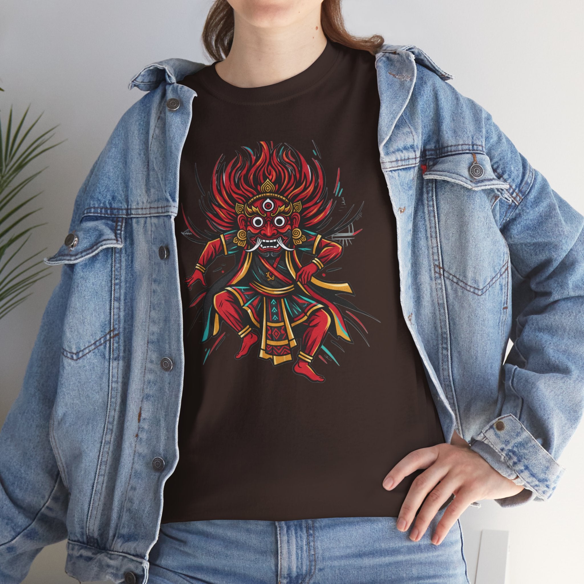 T-Shirt — Fierce Red Oni Demon Graphic Tee (Mythic Japanese Mask Design)