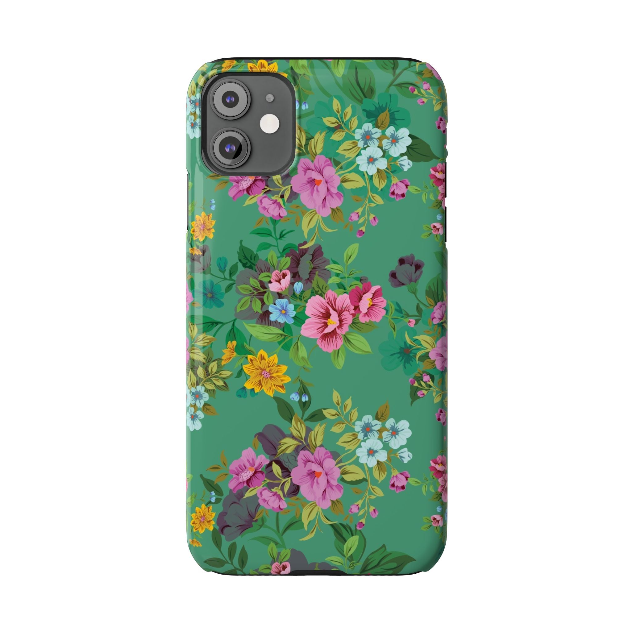 Floral Vintage Green Slim Phone Case — Pink & Yellow Garden Print