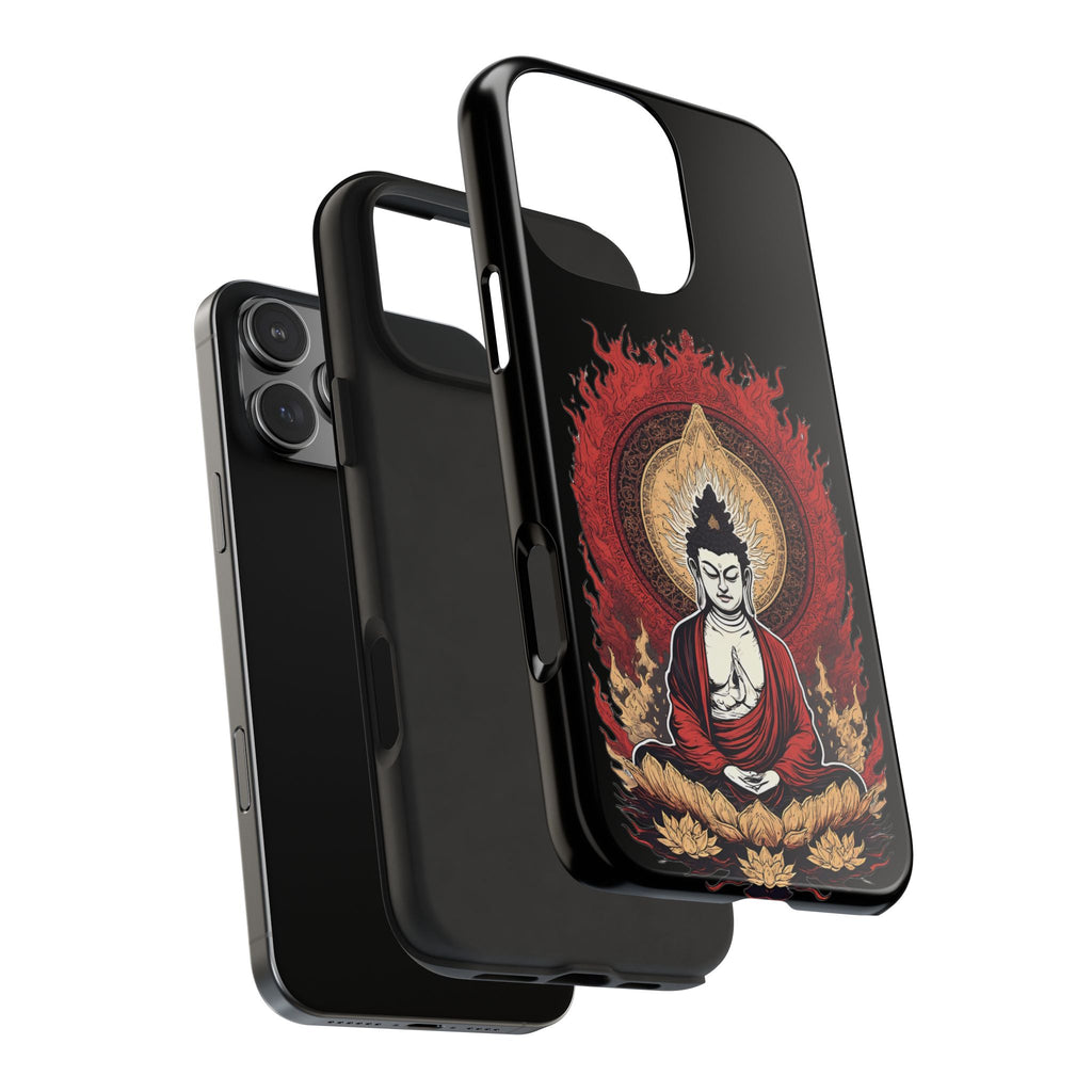 Buddha Meditation Tough Phone Case — Flame Halo Lotus Spiritual Protective Cover