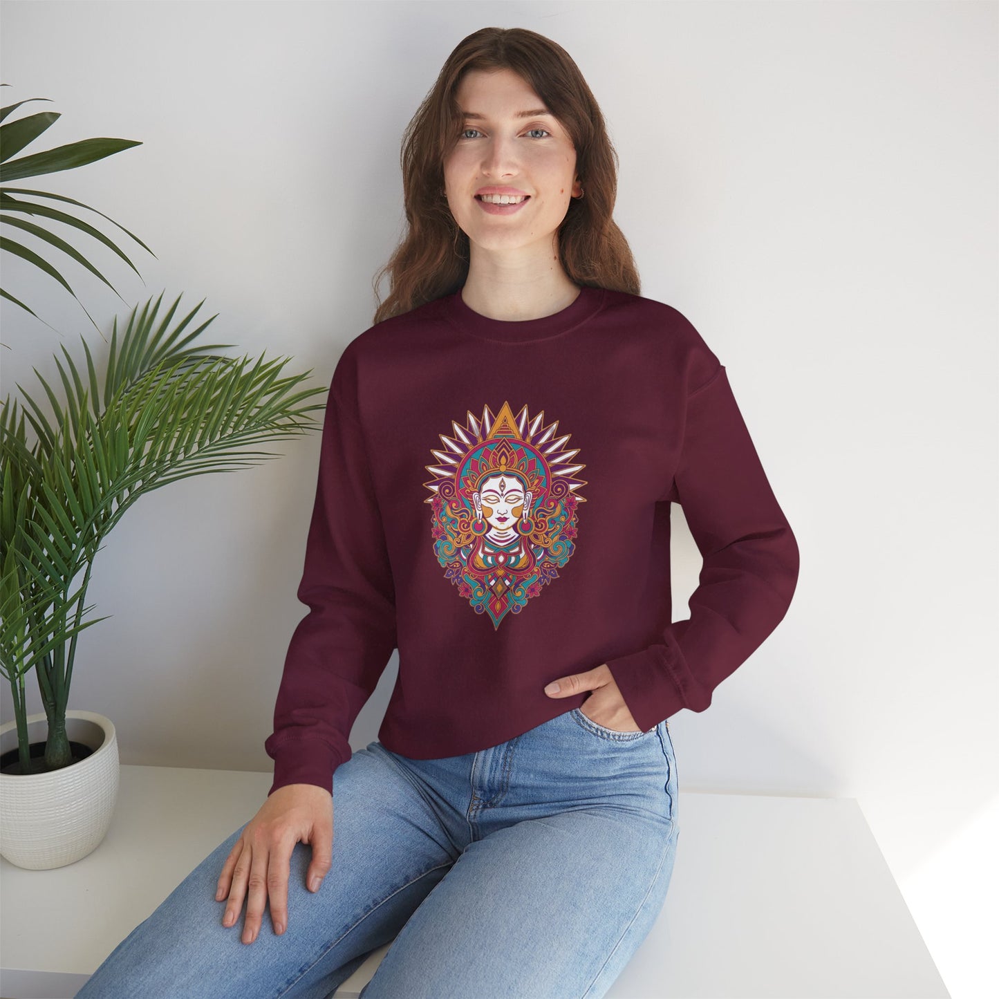 Crewneck Sweatshirt — Colorful Mandala Goddess Graphic
