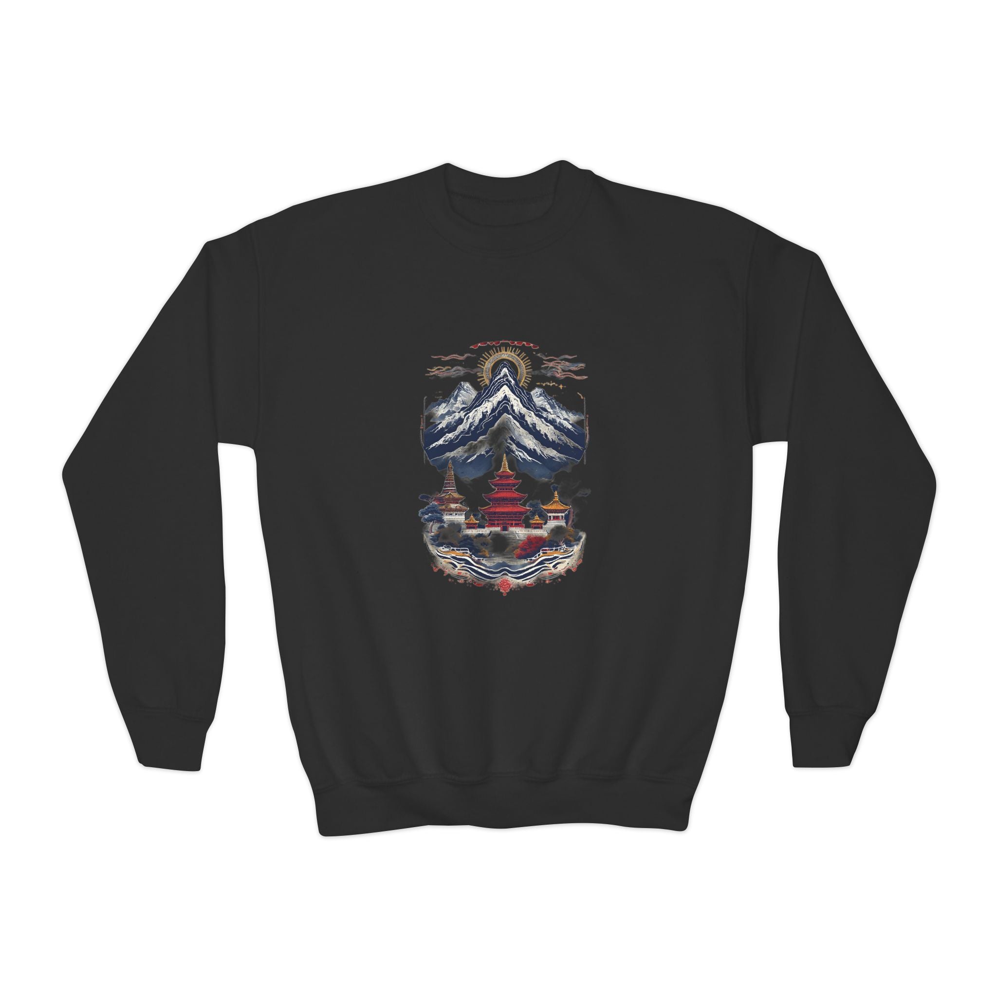 Youth Mountain Holiday Crewneck Sweatshirt — Cozy Winter Tree Graphic