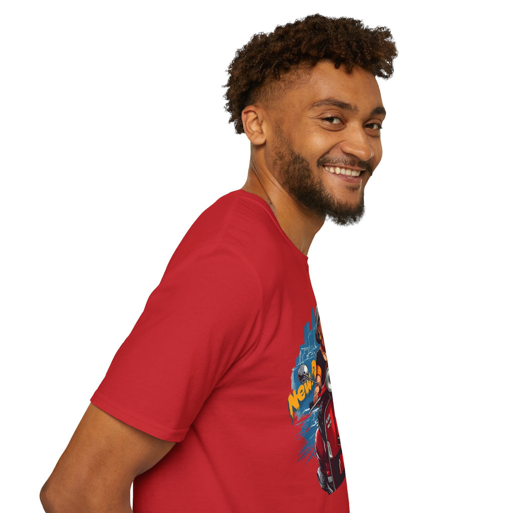 Newa Maicha Riding Scooter T-Shirt – Newari Woman in New York Graphic Tee, Cultural & Urban Design