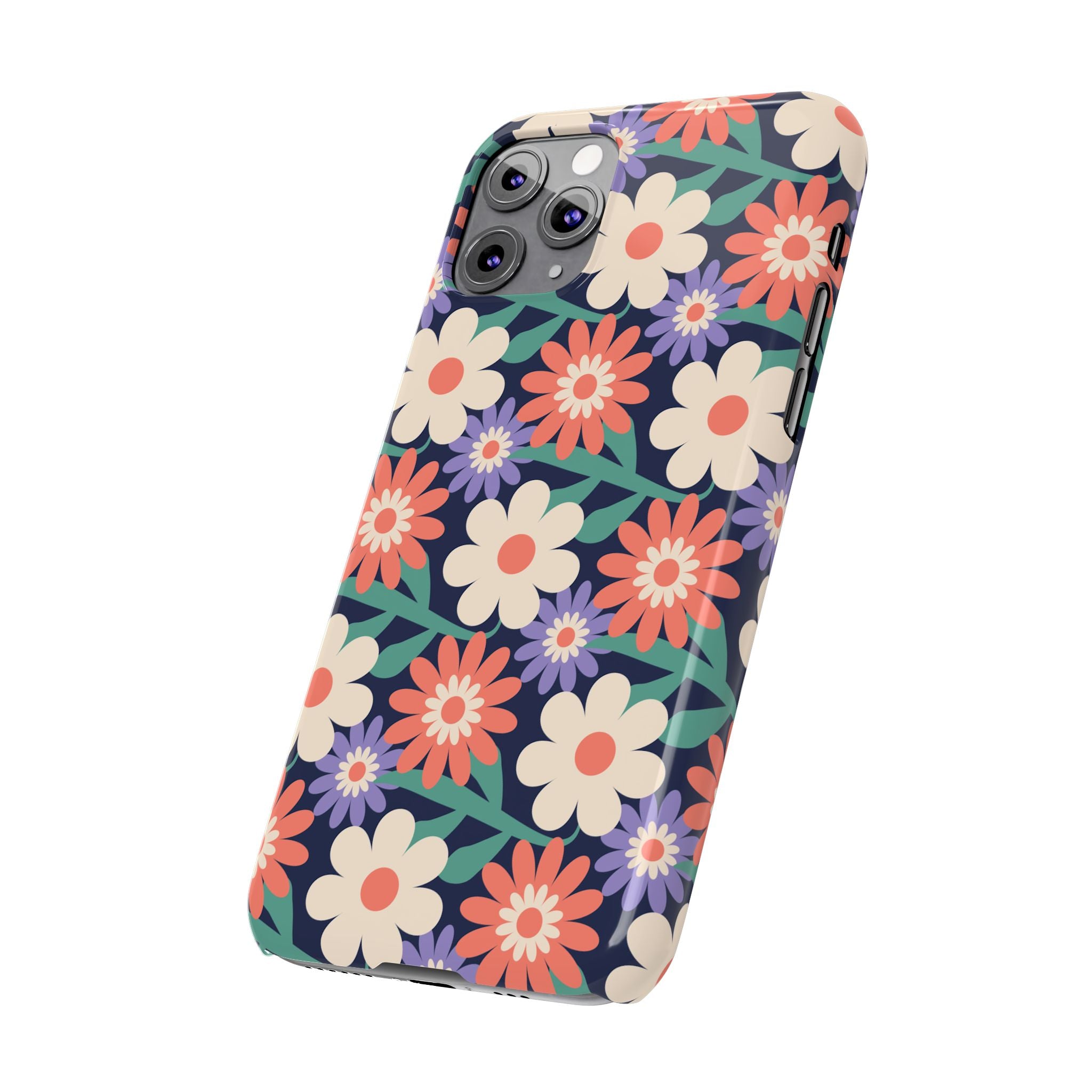 Floral Retro Slim Phone Case – Navy Ditsy Flowers