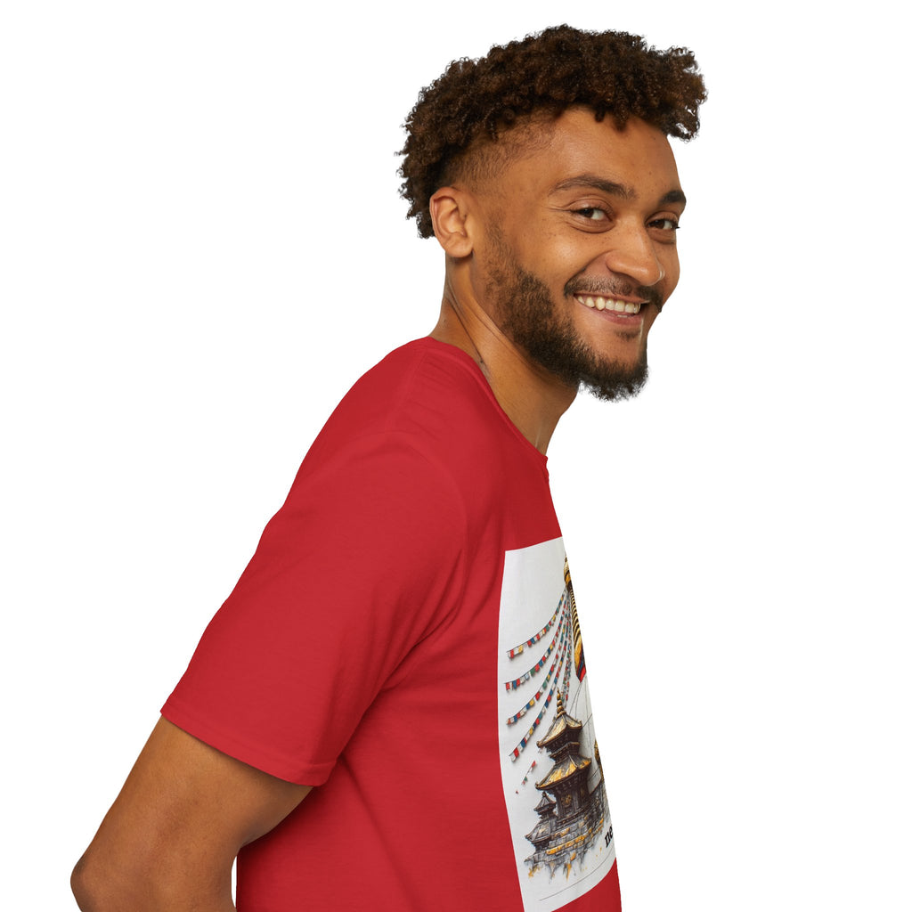 Nepal Temple Graphic T-Shirt — Boudhanath Stupa Prayer Flags Travel Tee