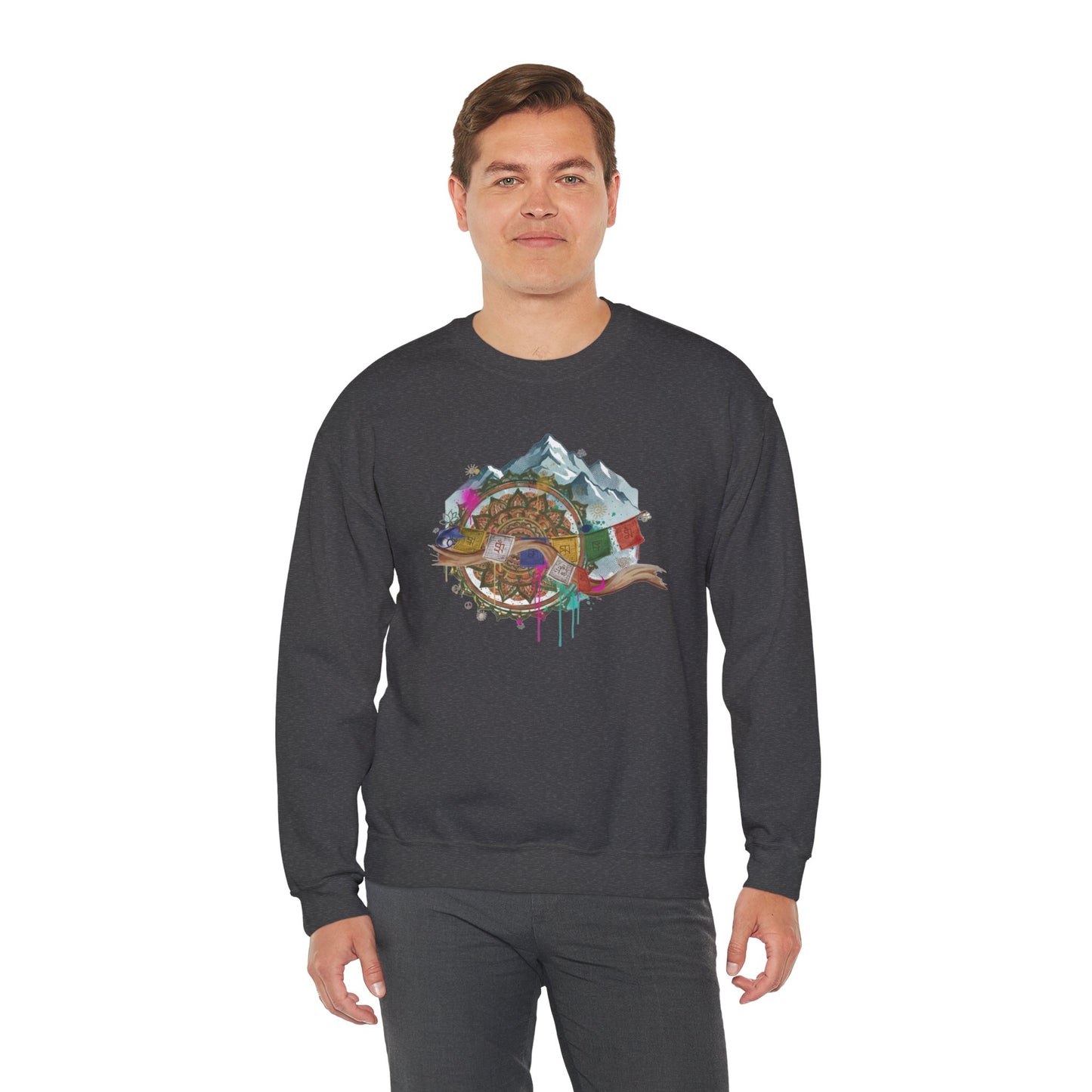 Adventure Mountain Crewneck Sweatshirt — Colorful Hiking Compass & Peaks Design