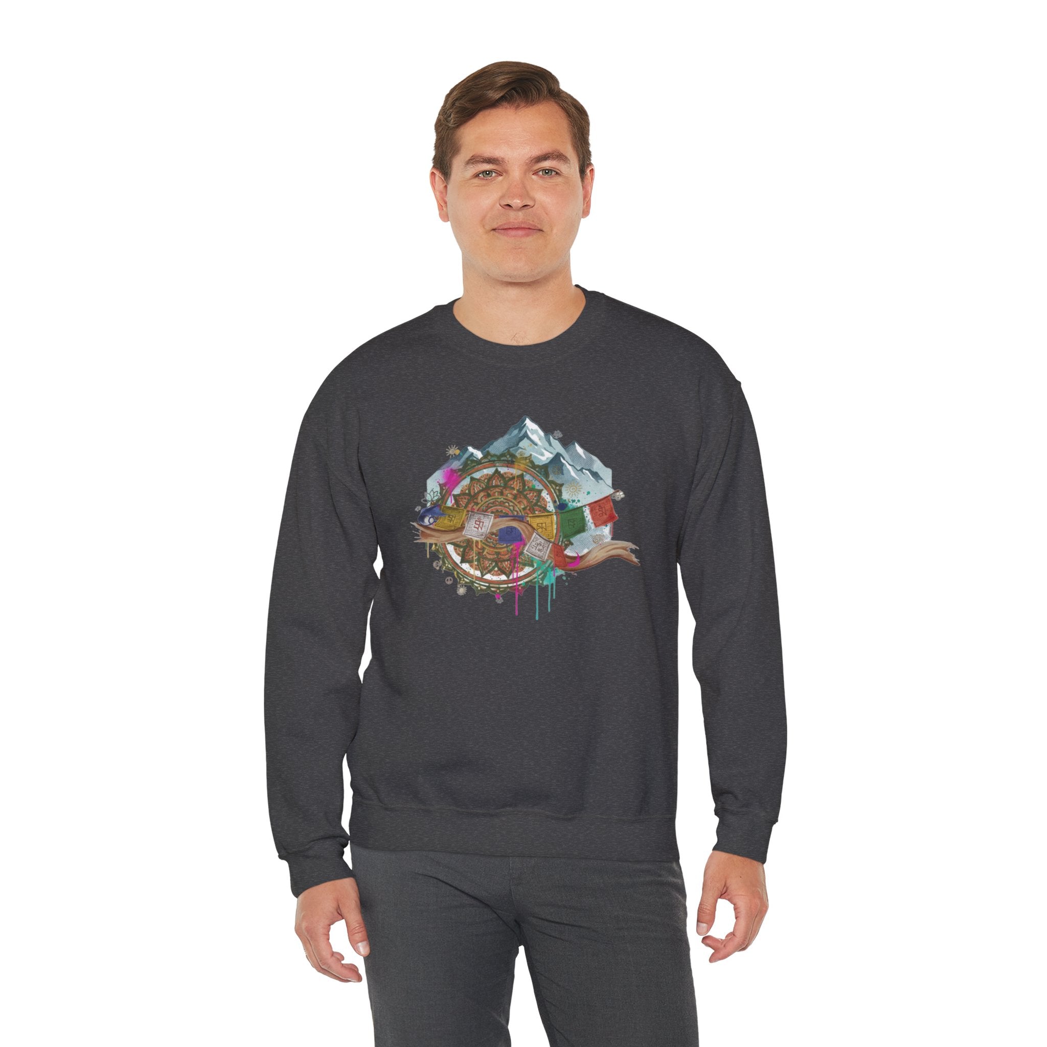 Adventure Mountain Crewneck Sweatshirt — Colorful Hiking Compass & Peaks Design
