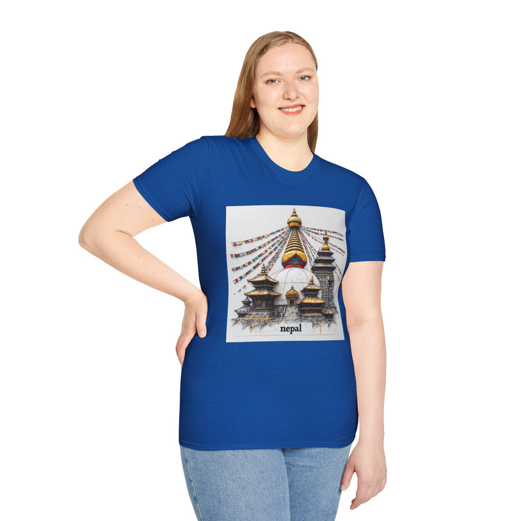 Nepal Temple Graphic T-Shirt — Boudhanath Stupa Prayer Flags Travel Tee