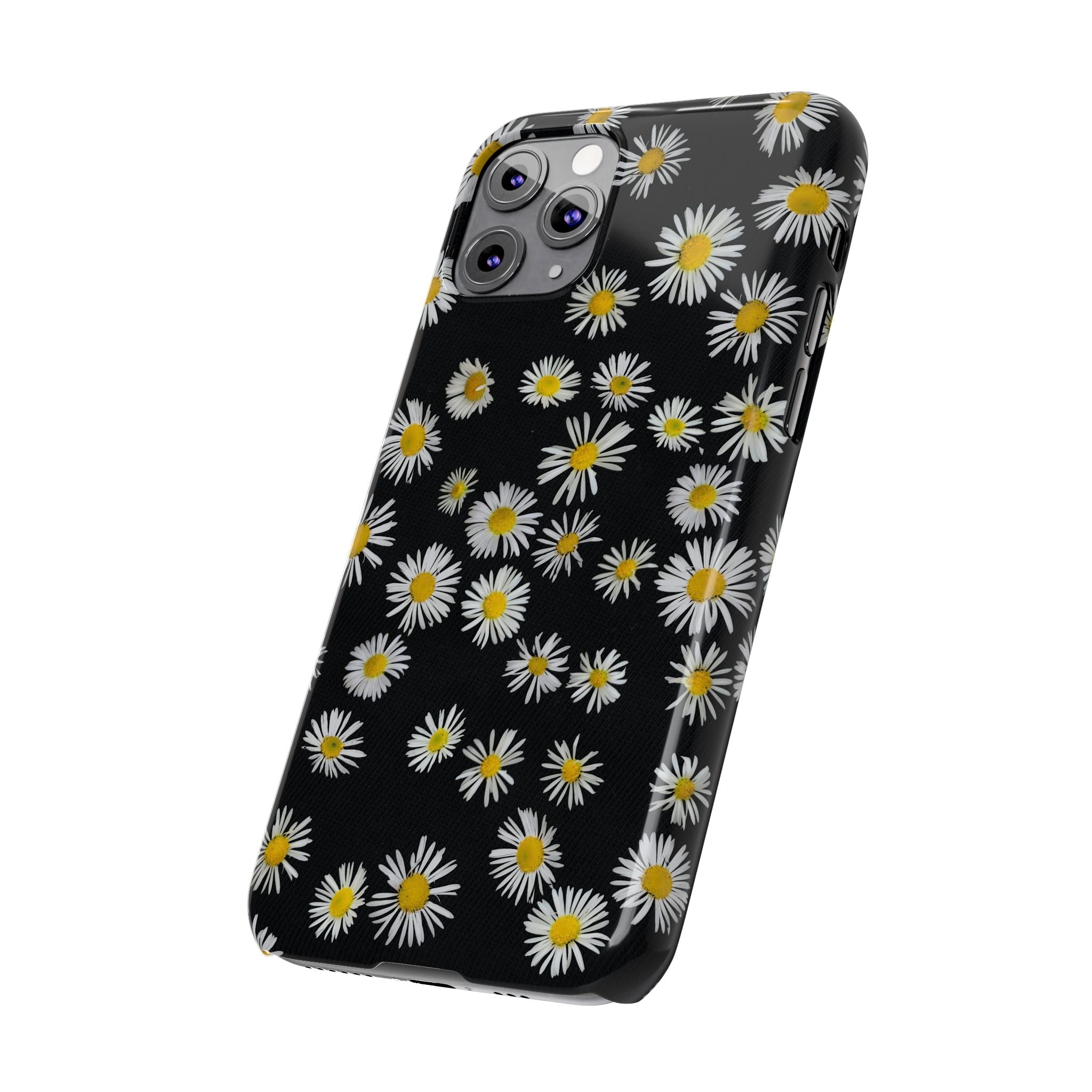 Daisy Pattern Slim Phone Case — Black Background Floral iPhone Case