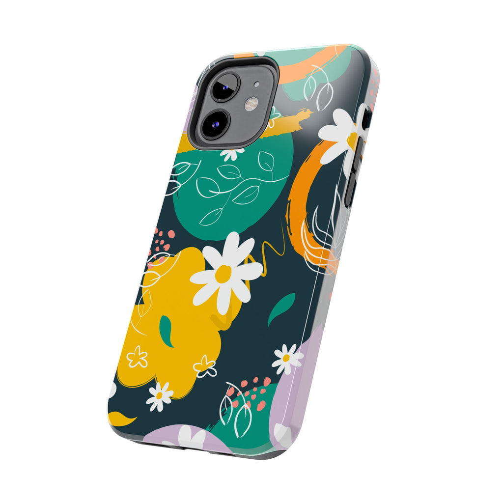 Floral Abstract Tough Phone Case — Colorful Daisies & Brushstroke Design