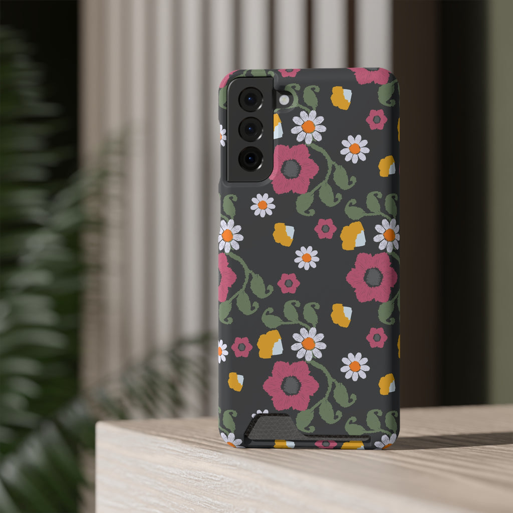 Floral Phone Case with Card Holder, Stylish Smartphone Accessory, Gifts for Her, Trendy Floral Design, Perfect for Spring & Summer