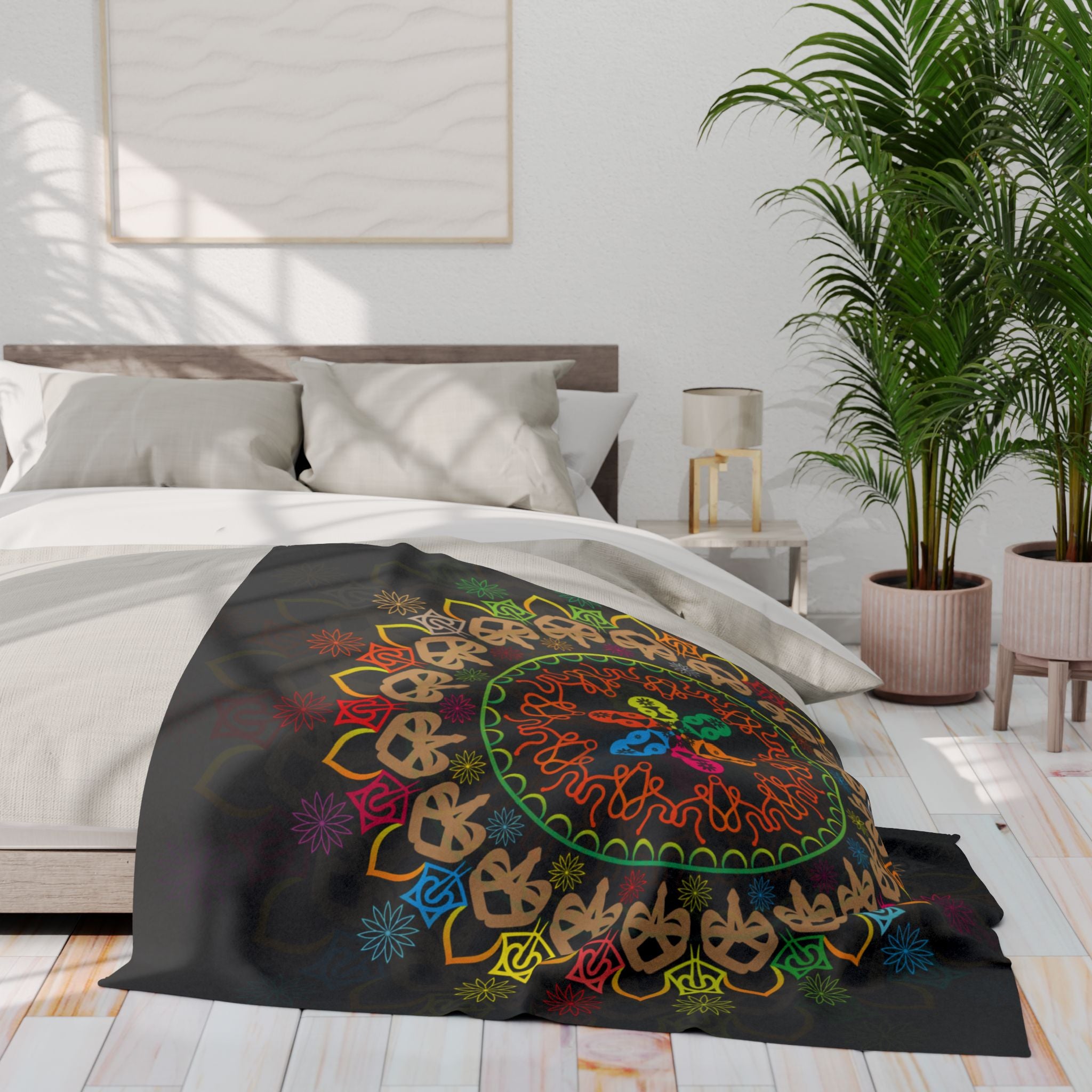 Mandala Skull Arctic Fleece Blanket — Colorful Bohemian Skull Circle Throw