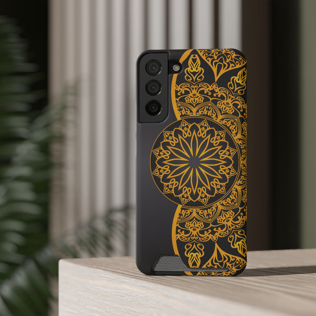 Elegant Mandala Phone Case With Card Holder, Boho Chic Gift, Smartphone Protector, Functional Accessory, Stylish Tech Decor