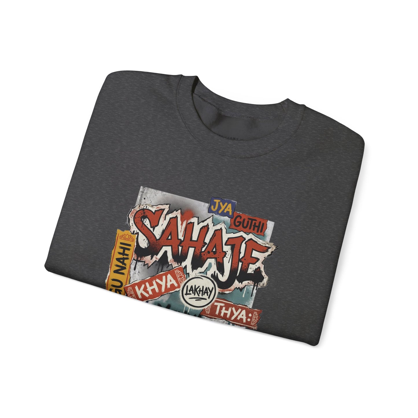 Crewneck Sweatshirt — 'Sahaje' Vintage Sticker Collage Graphic