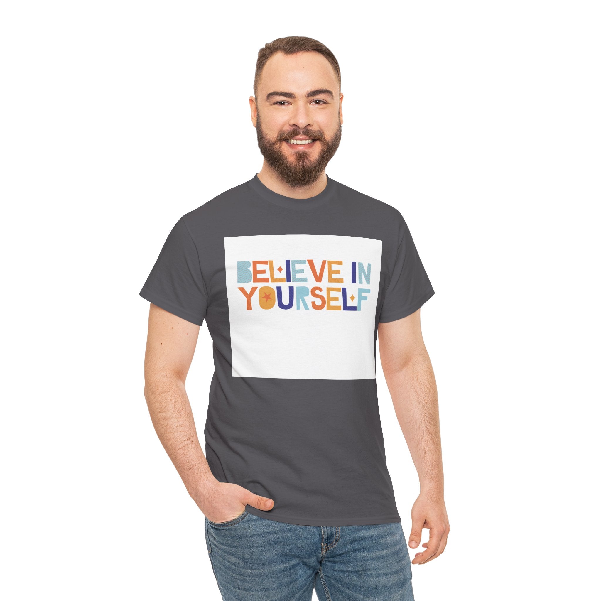T-Shirt — "Believe in Yourself" Colorful Retro Motivational Tee