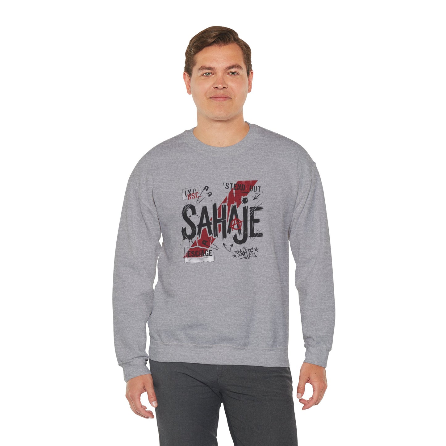 Crewneck Sweatshirt — 'Sahaje' Distressed Script Graphic