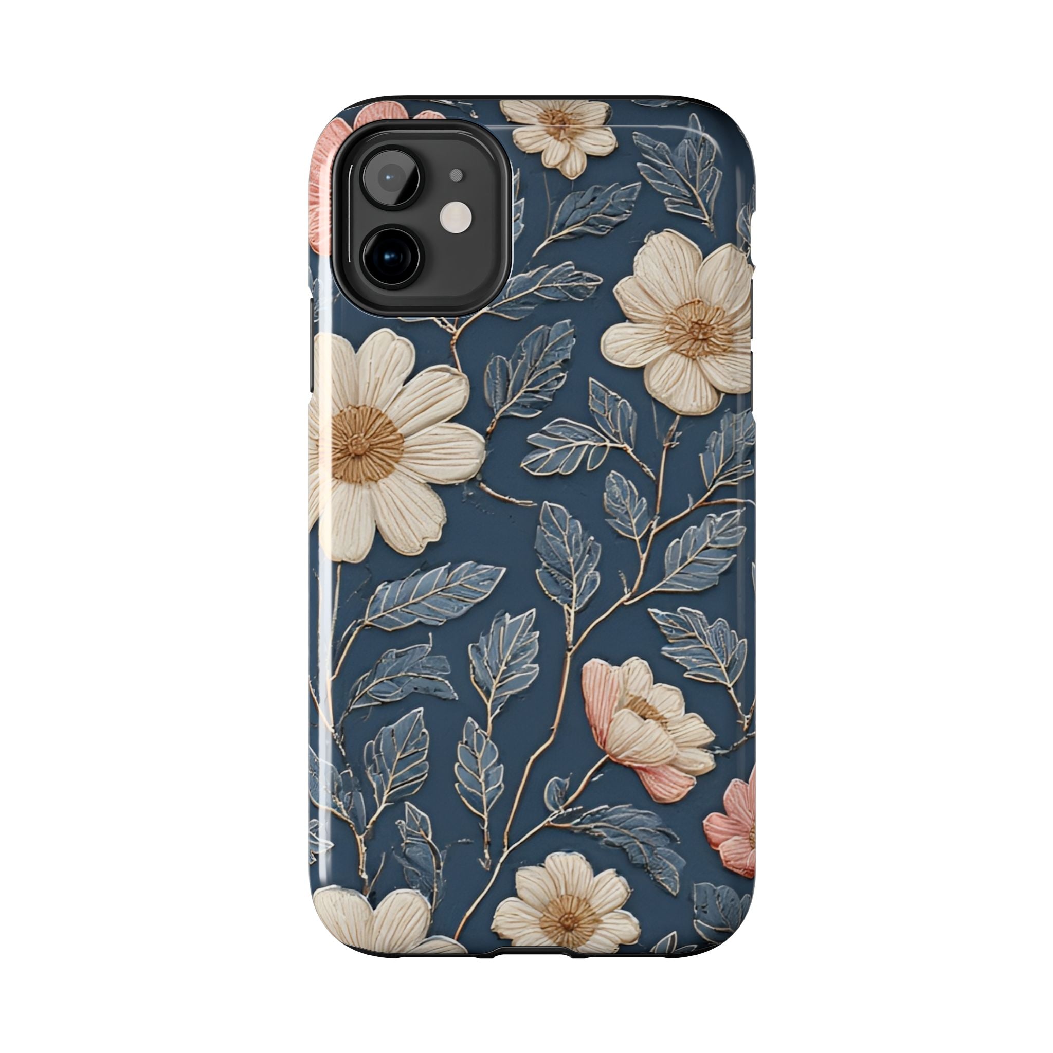 Floral Tough Phone Case — Vintage Blue Daisy Protective Cover