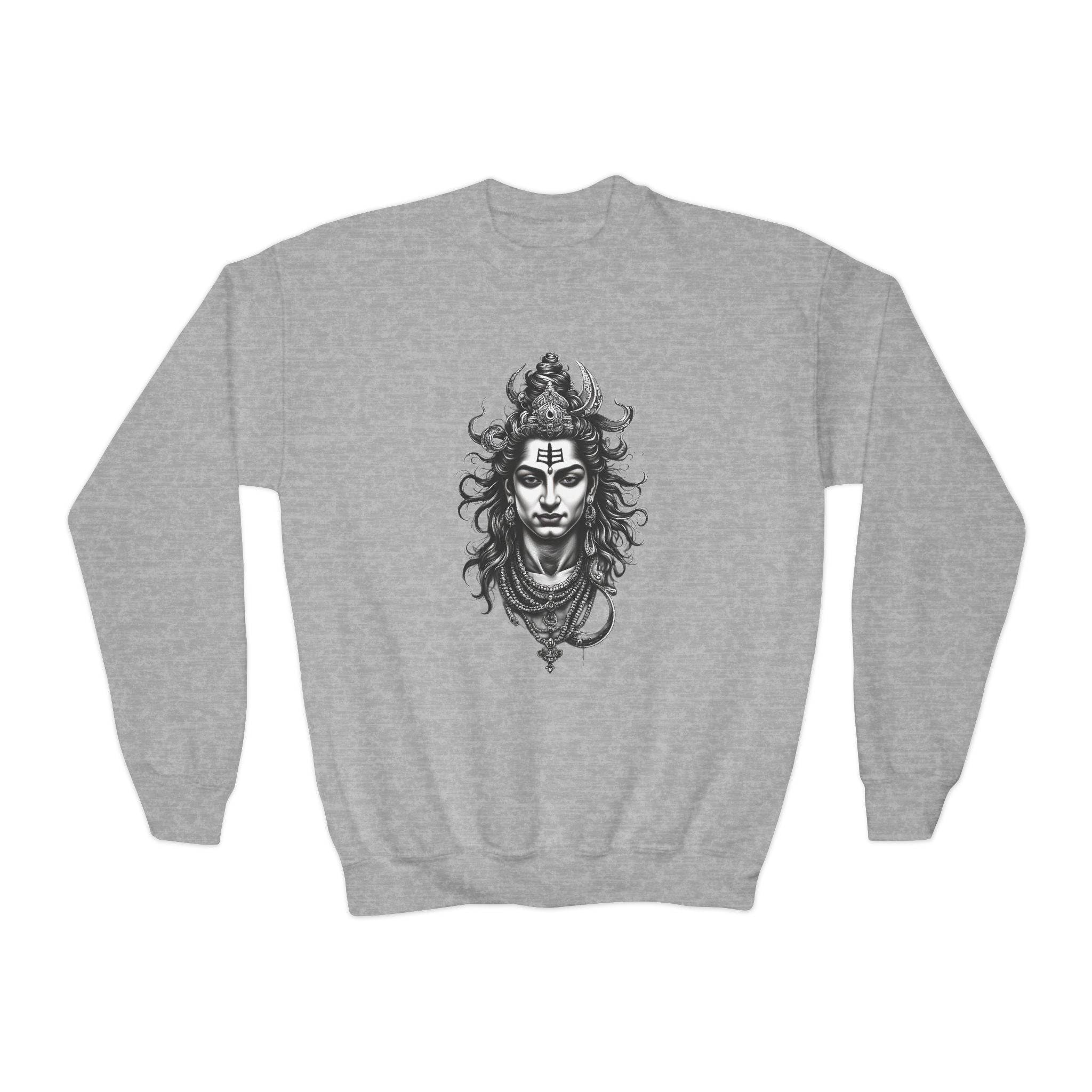 Youth Crewneck Sweatshirt — Intricate Shiva Illustration