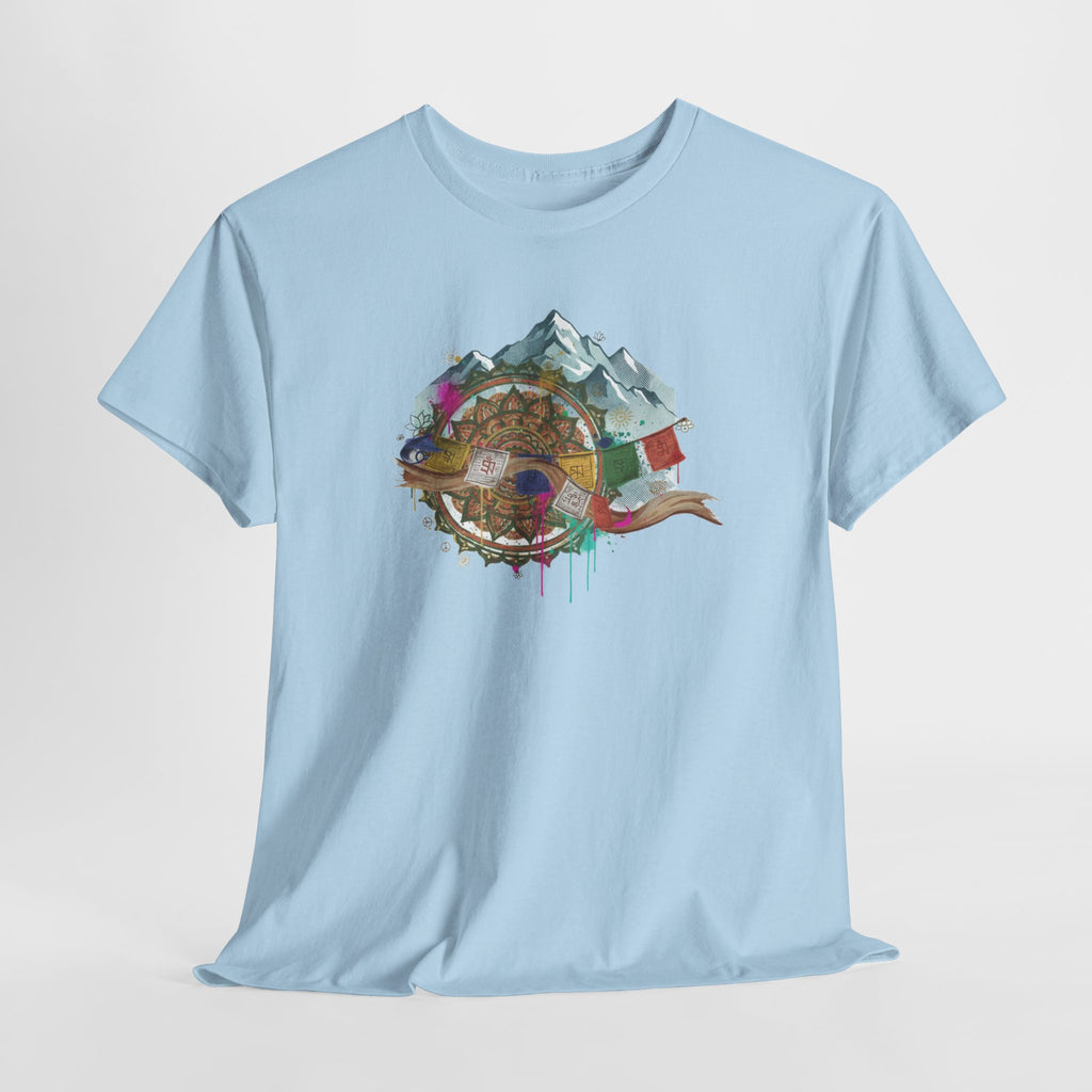 Adventure Compass Graphic Tee — Mountain, Globe & Flag Illustration