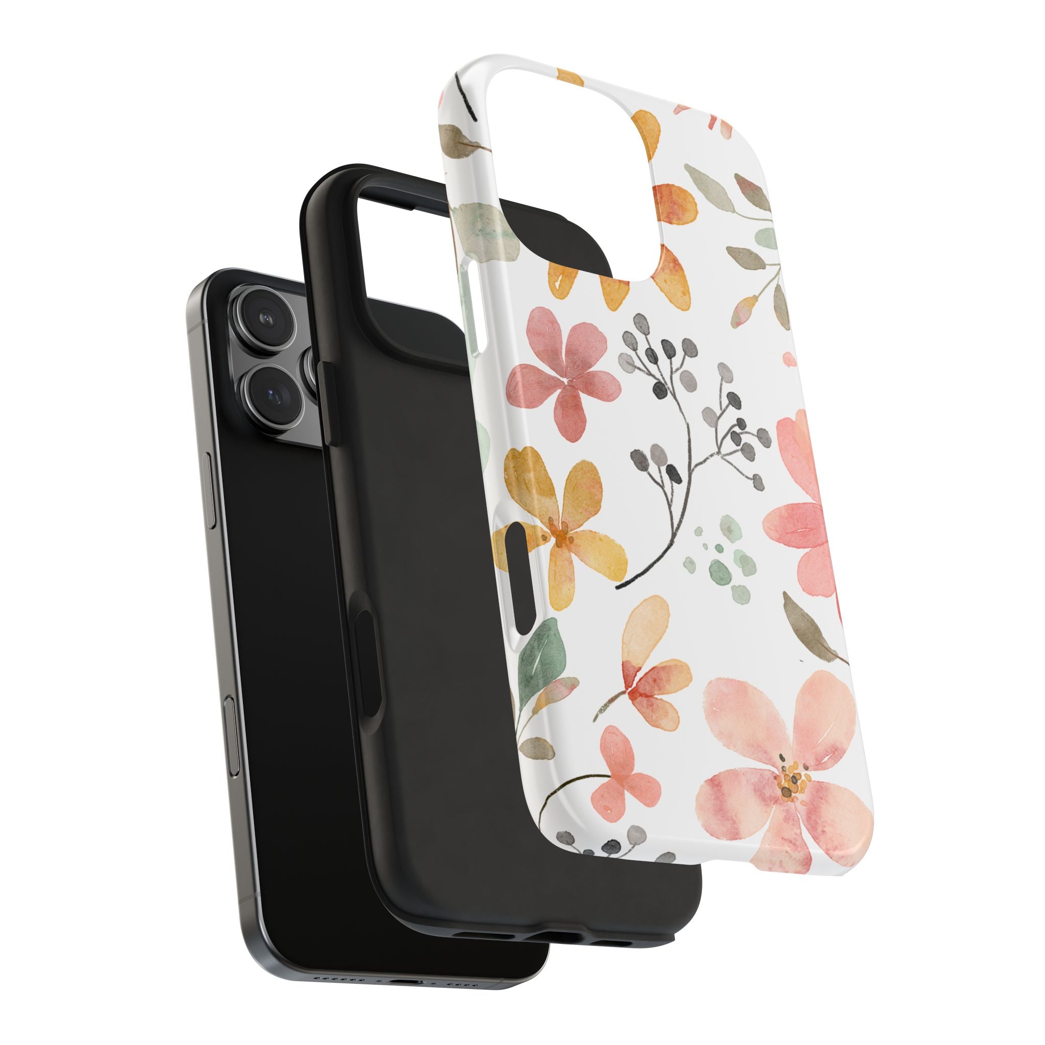 Floral Watercolor Tough Phone Case — Pink & Peach Botanical Protection