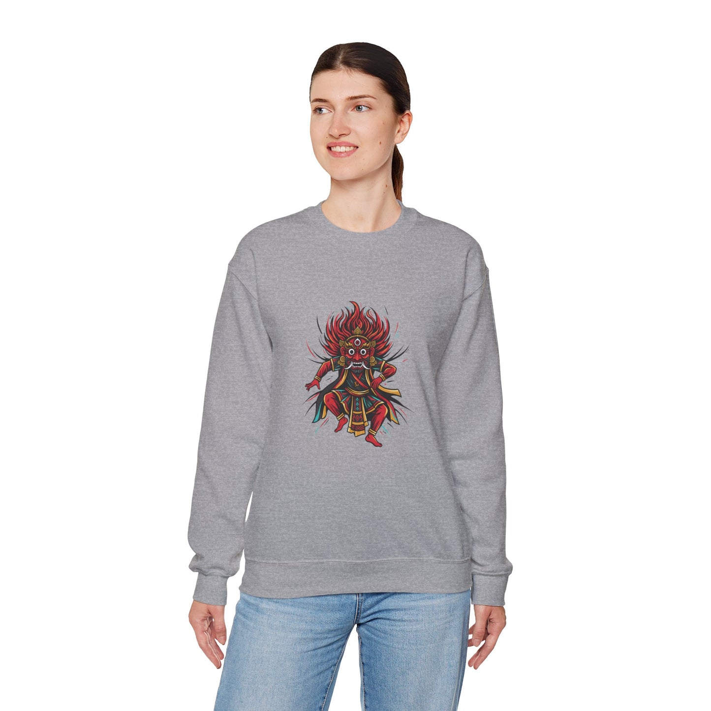 Crewneck Sweatshirt — Red Demon Guardian Graphic