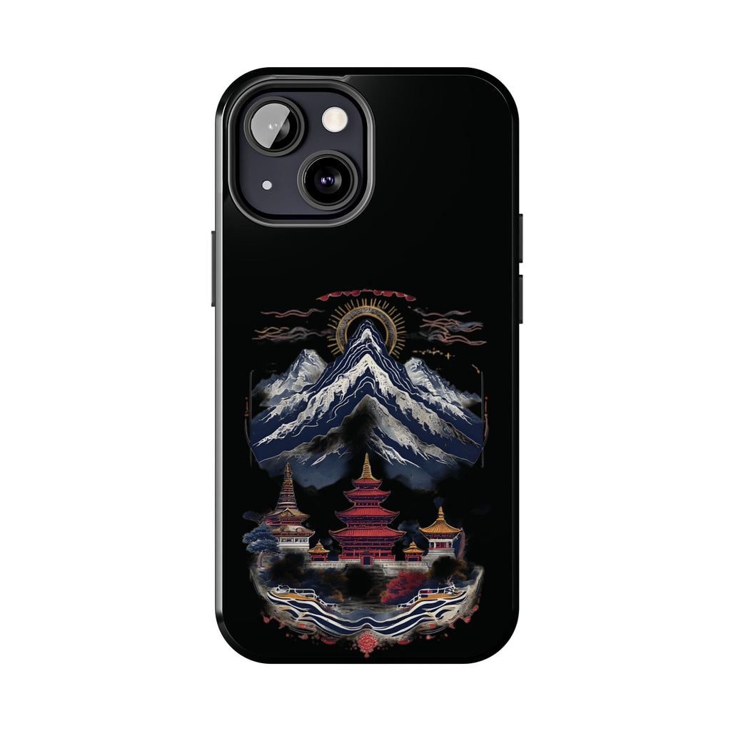 Mountain Temple Tough Phone Case — Japanese-Inspired Landscape Phone Cover
