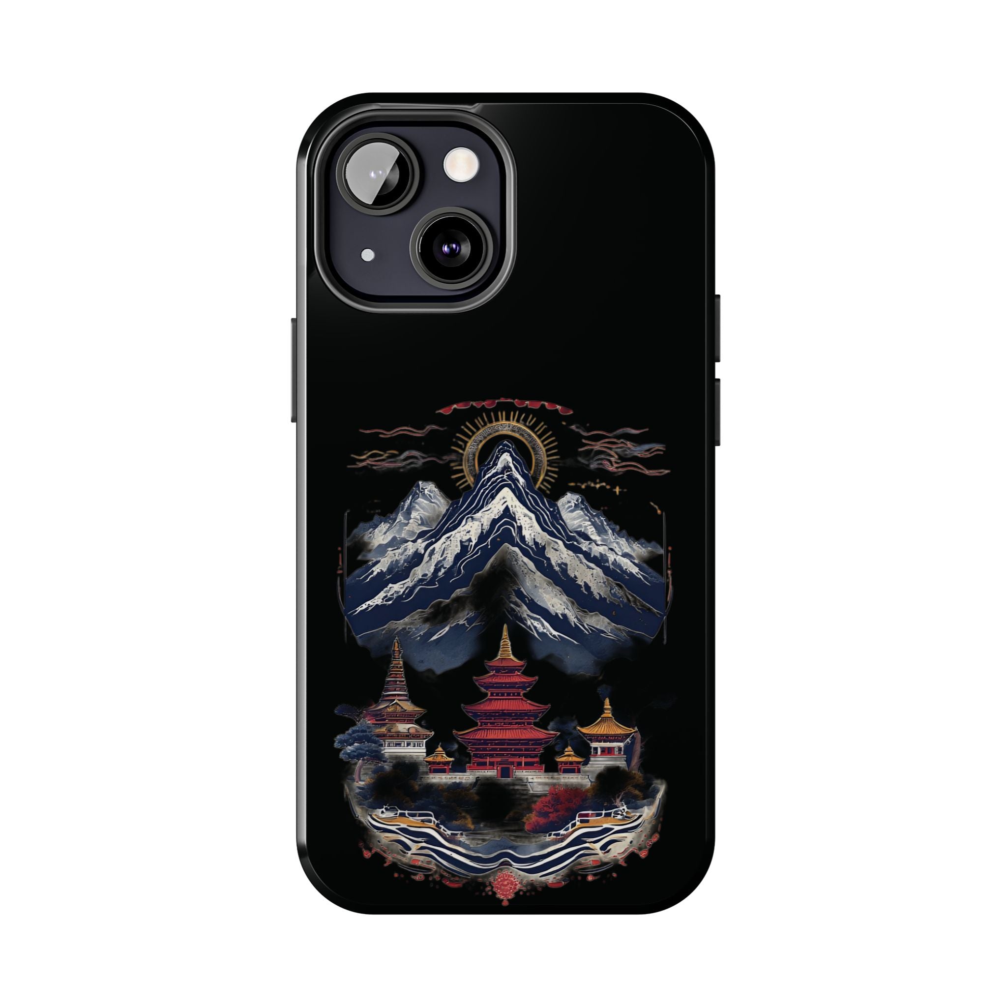 Mountain Temple Tough Phone Case — Japanese-Inspired Landscape Phone Cover