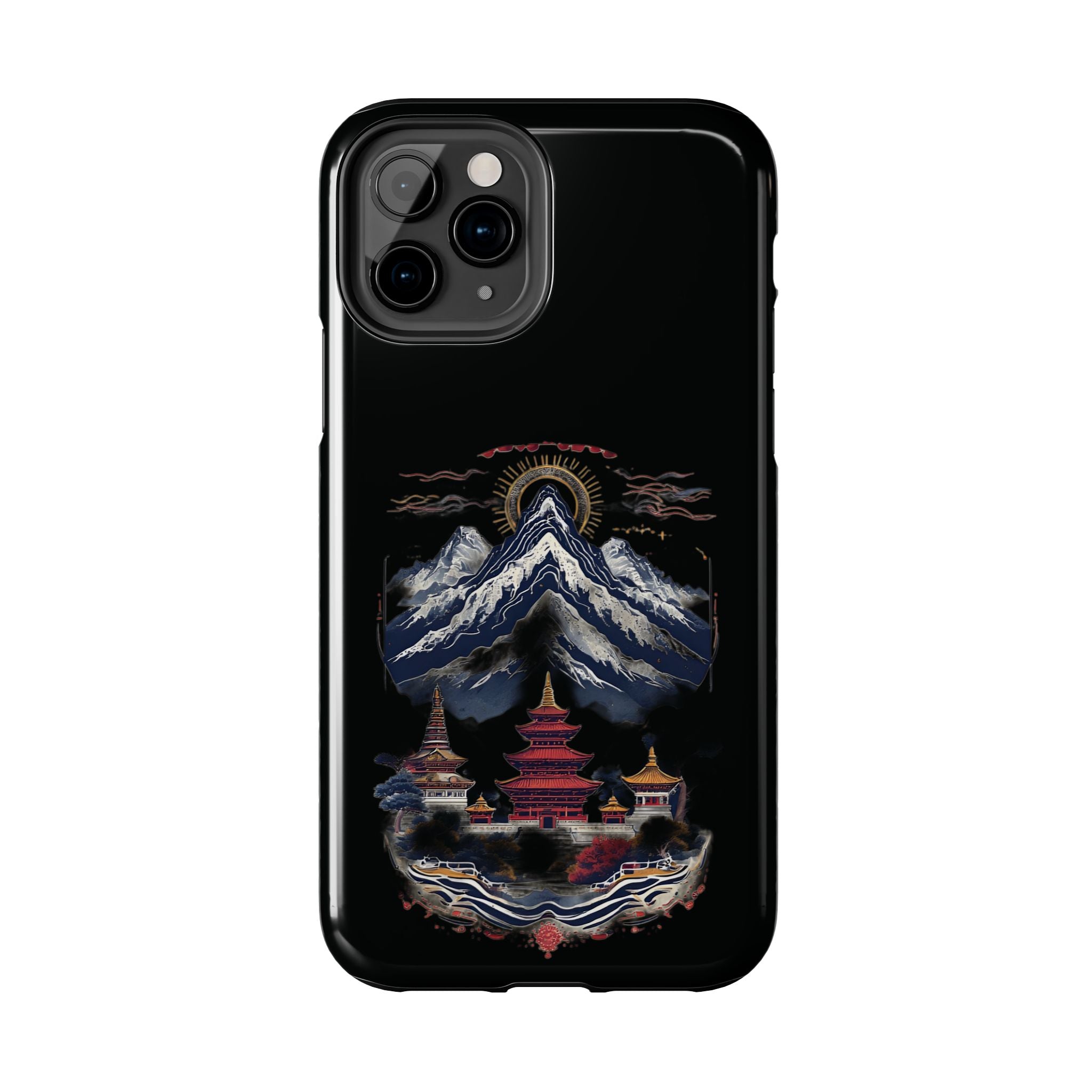Mountain Temple Tough Phone Case — Japanese-Inspired Landscape Phone Cover