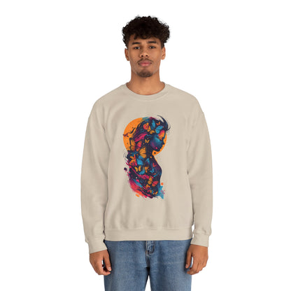 Butterfly Silhouette Crewneck Sweatshirt — Colorful Butterfly Profile Graphic