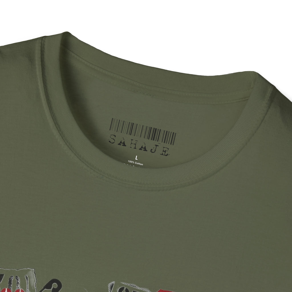 Sahajé Graphic T-Shirt — Bold Streetwear Tee with Red Slash Design