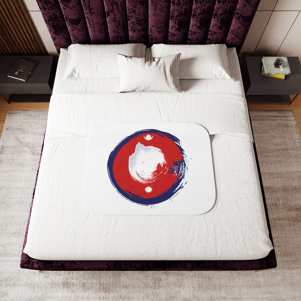 Nepal Circle Brush Sherpa Blanket — Red & Blue Mandala Fleece Throw