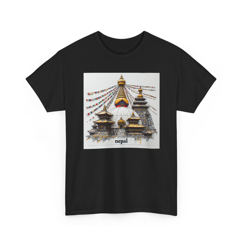 Nepal Swayambhunath Stupa T-Shirt — Buddhist Prayer Flags Travel Tee