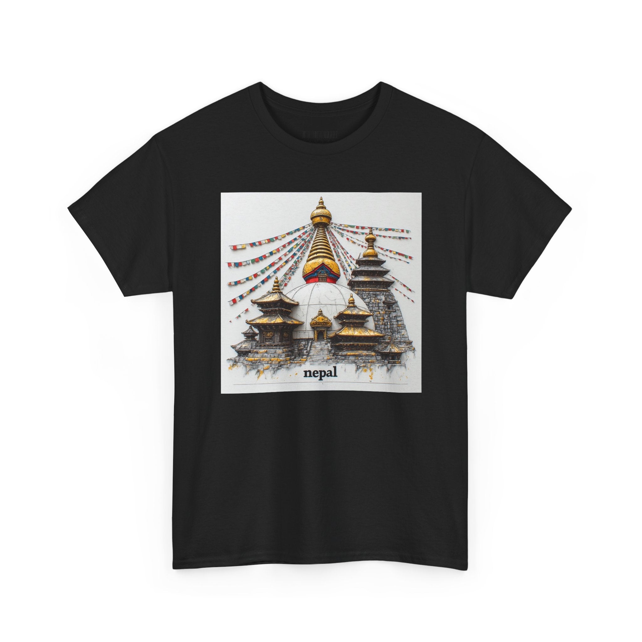 Nepal Swayambhunath Stupa T-Shirt — Buddhist Prayer Flags Travel Tee