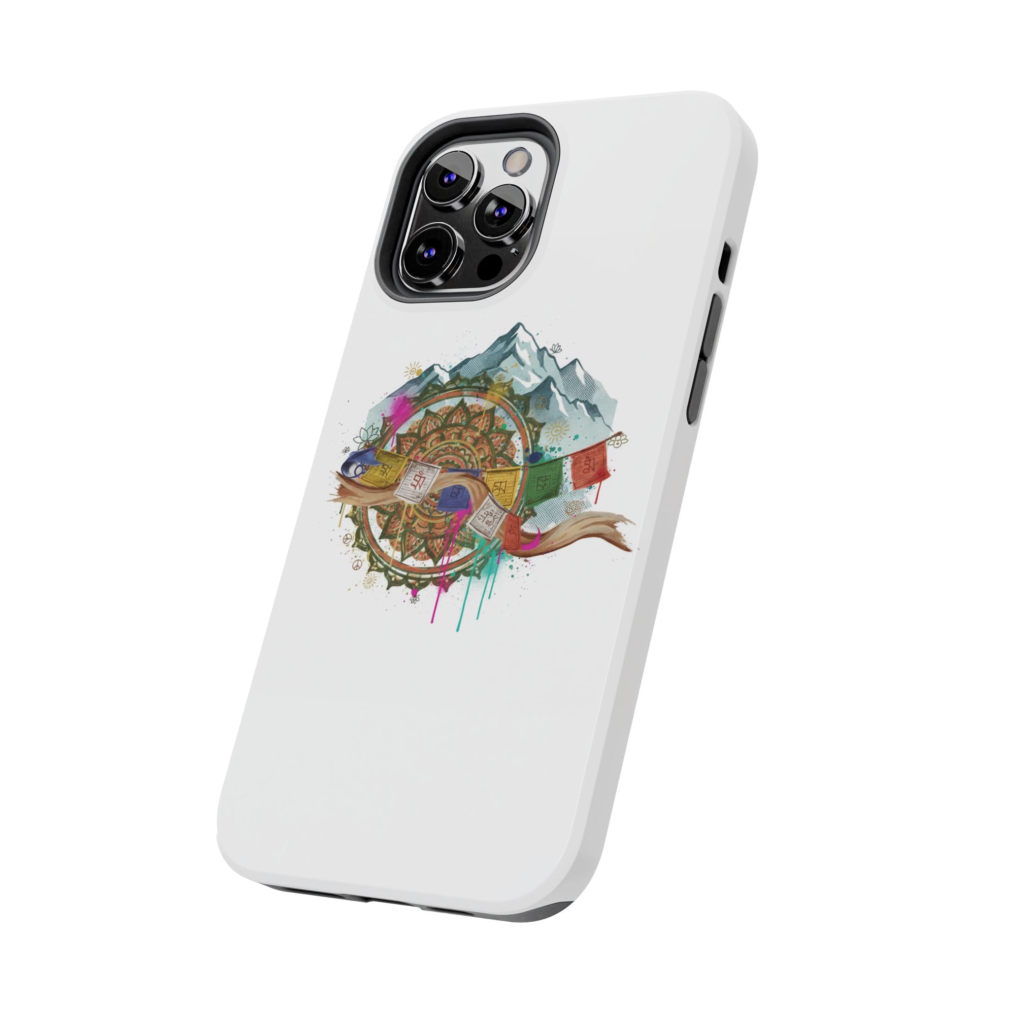 Mountain Compass Tough Phone Case with Prayer Flags & Fish Design