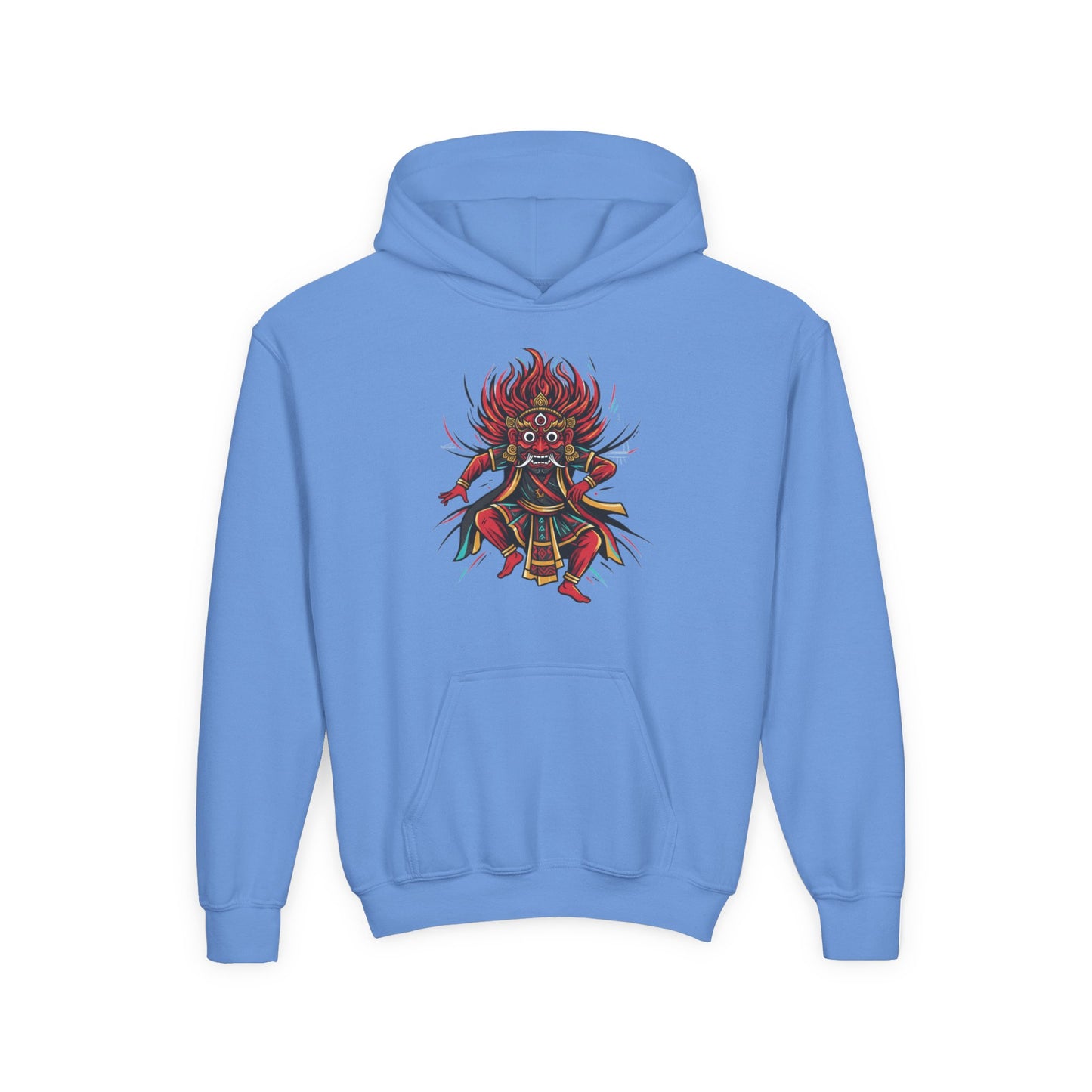 Youth Hoodie — Colorful Mythical Demon Mask Graphic
