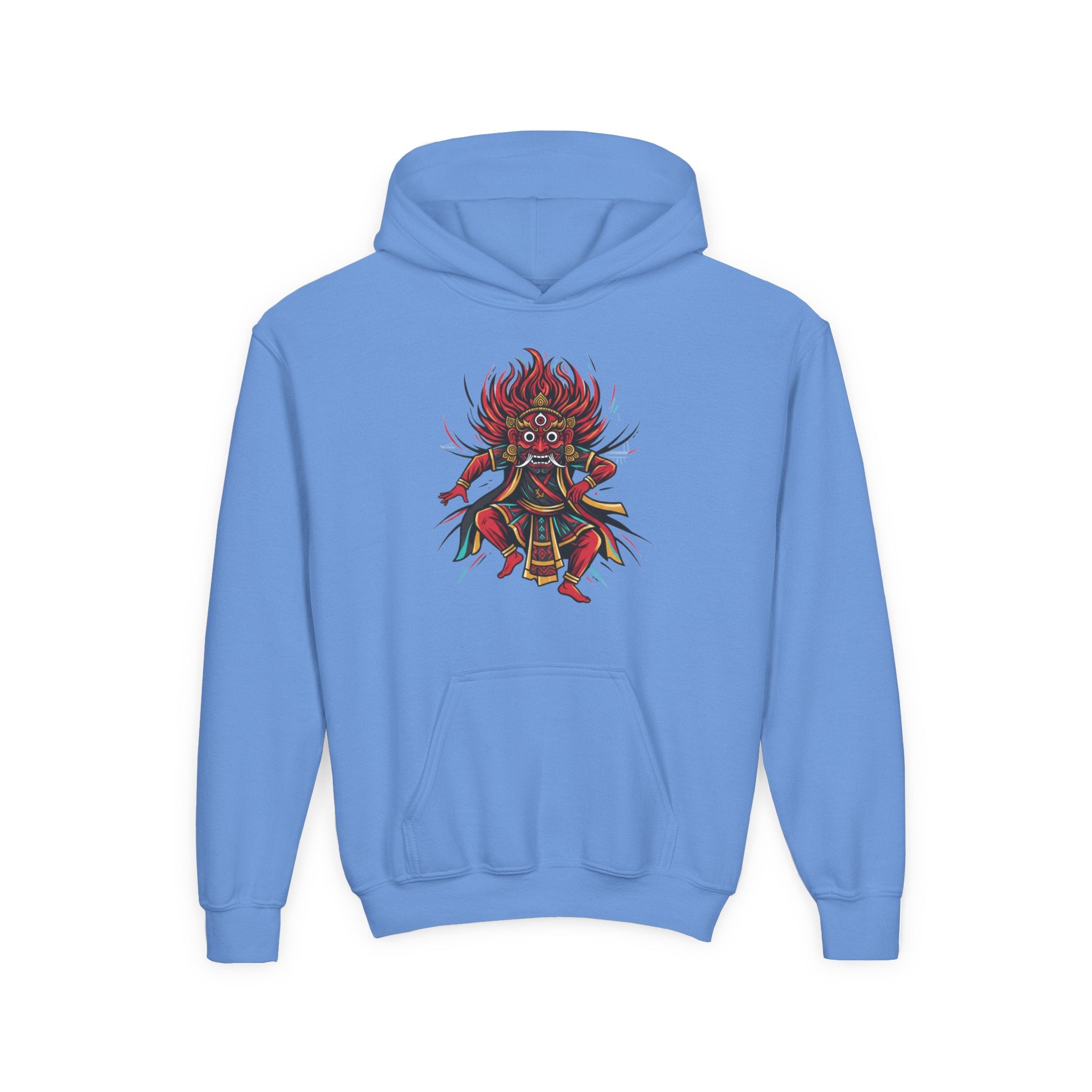 Youth Hoodie — Colorful Mythical Demon Mask Graphic