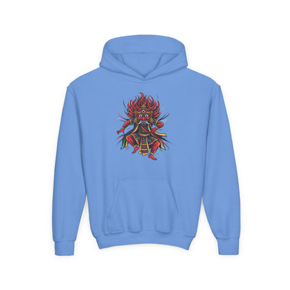 Youth Hoodie — Colorful Mythical Demon Mask Graphic