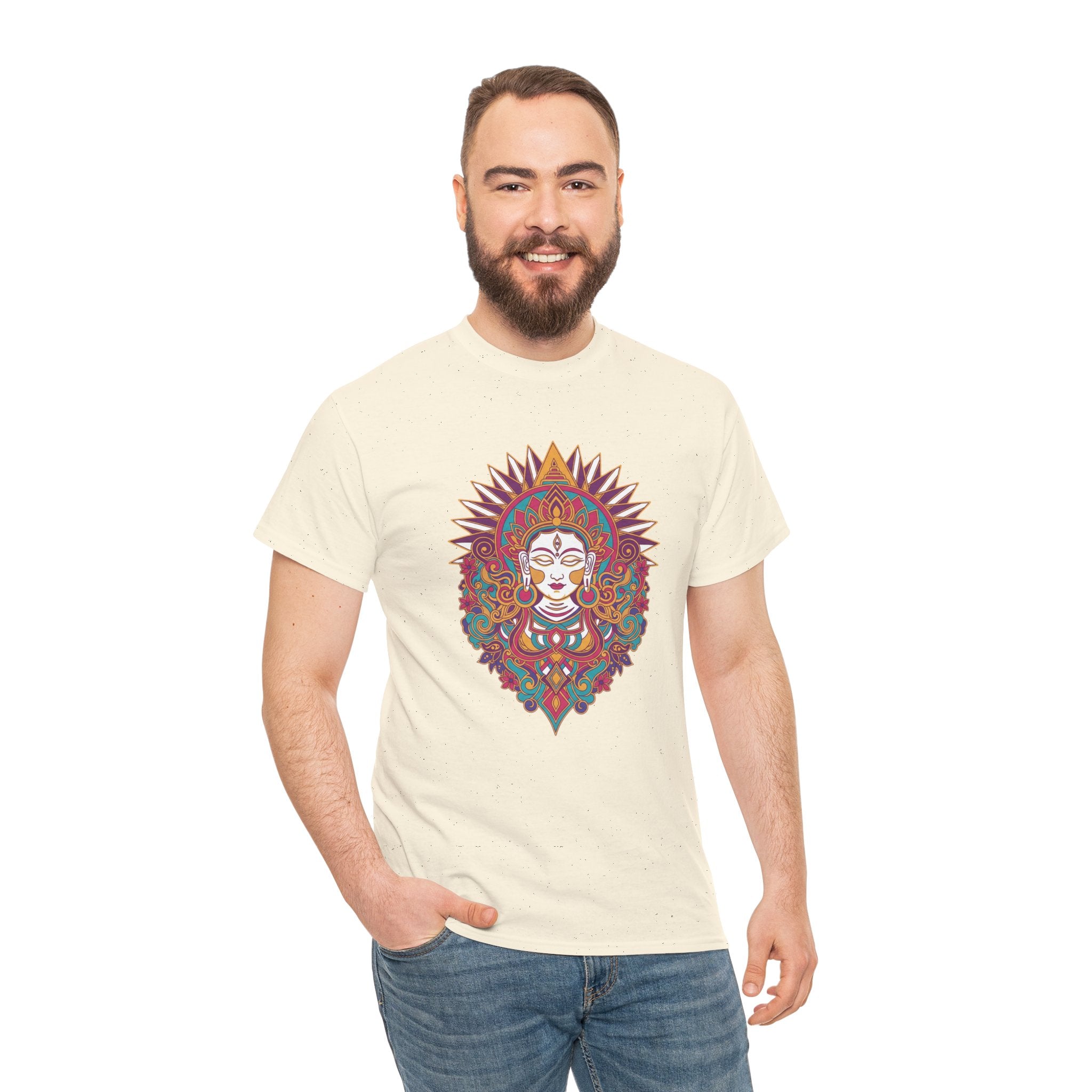 Spiritual Goddess Sun Mandala Tee — Colorful Boho Yoga T‑Shirt