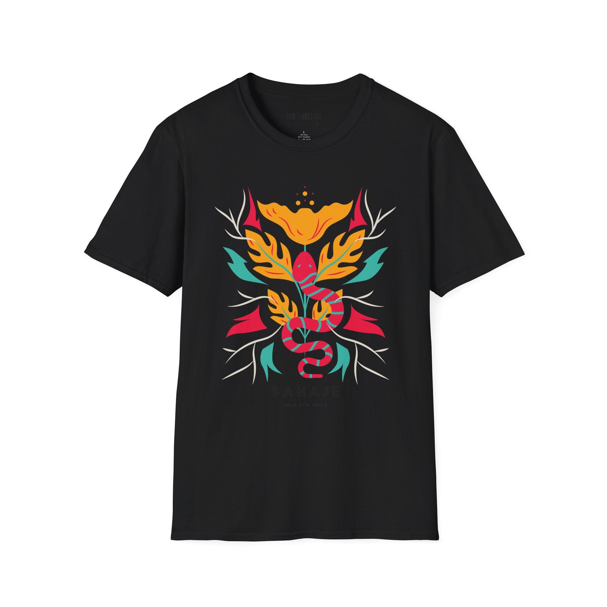 Sahaje Floral Snake Graphic T‑Shirt — Colorful Botanical Serpent Tee
