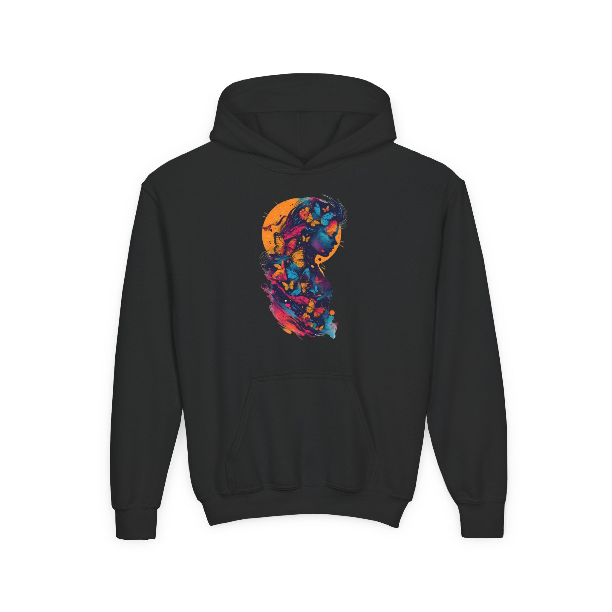 Youth Hoodie — Colorful Butterfly Silhouette Kids Pullover