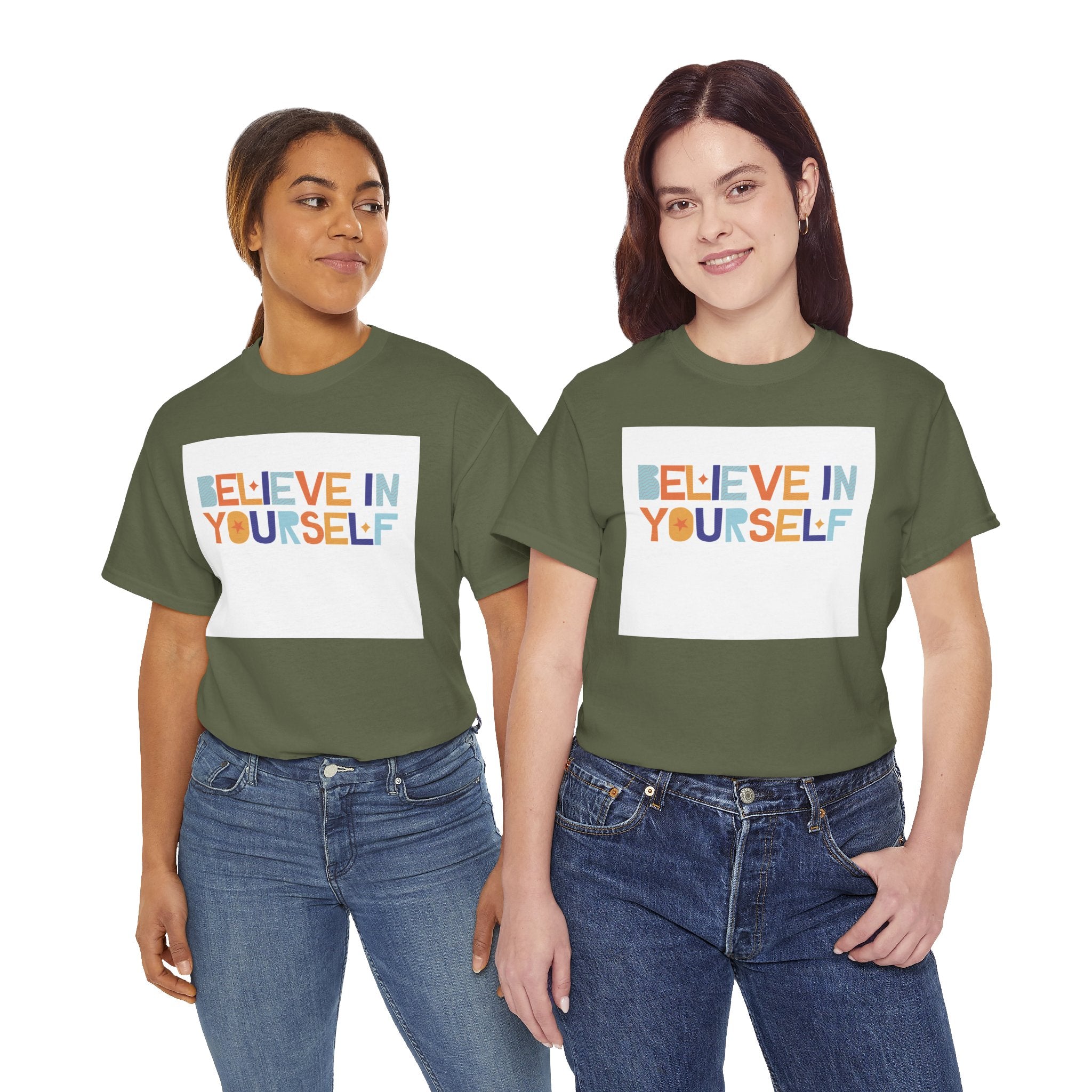 T-Shirt — "Believe in Yourself" Colorful Retro Motivational Tee