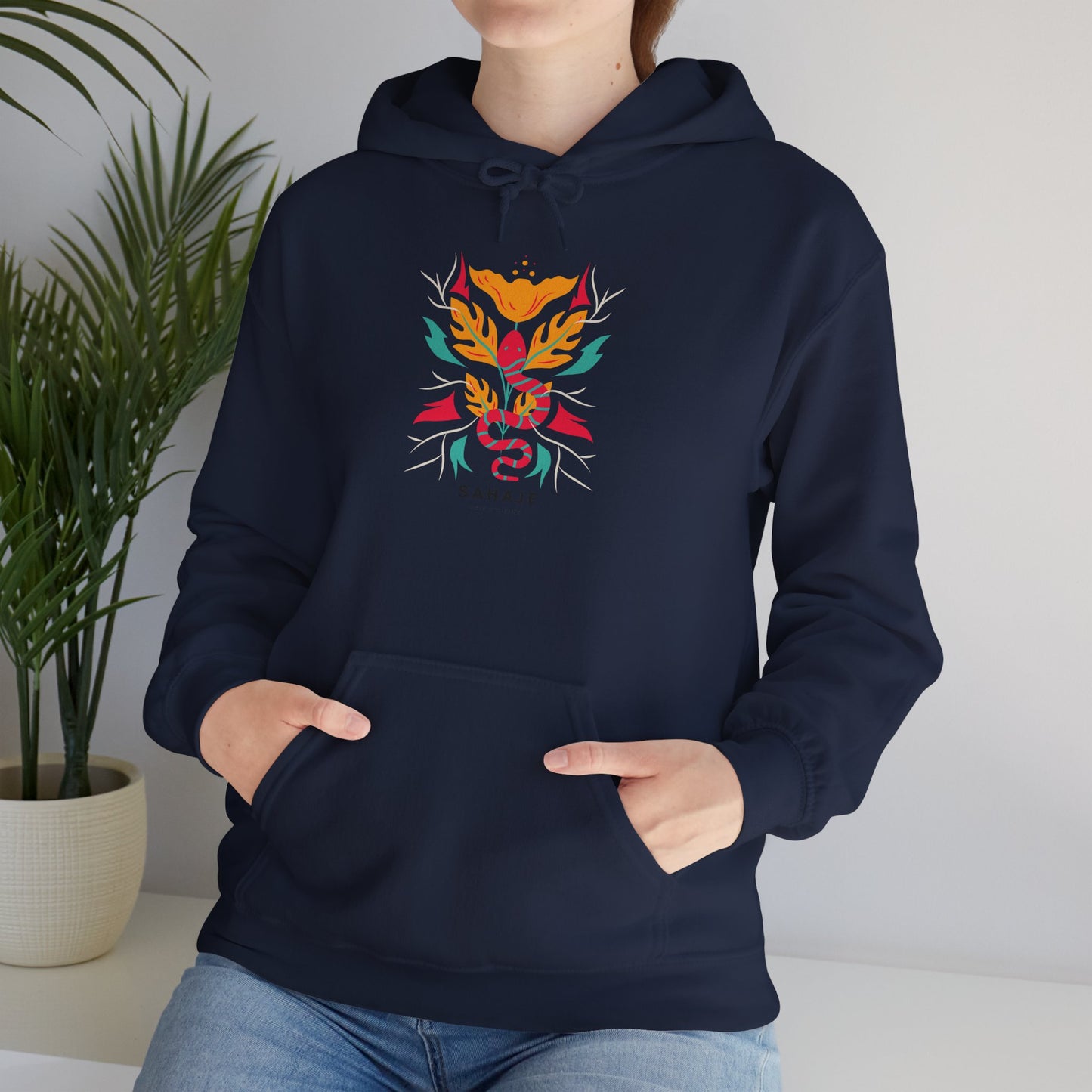 Floral Snake Hoodie — Colorful Serpent & Bloom Graphic Sweatshirt