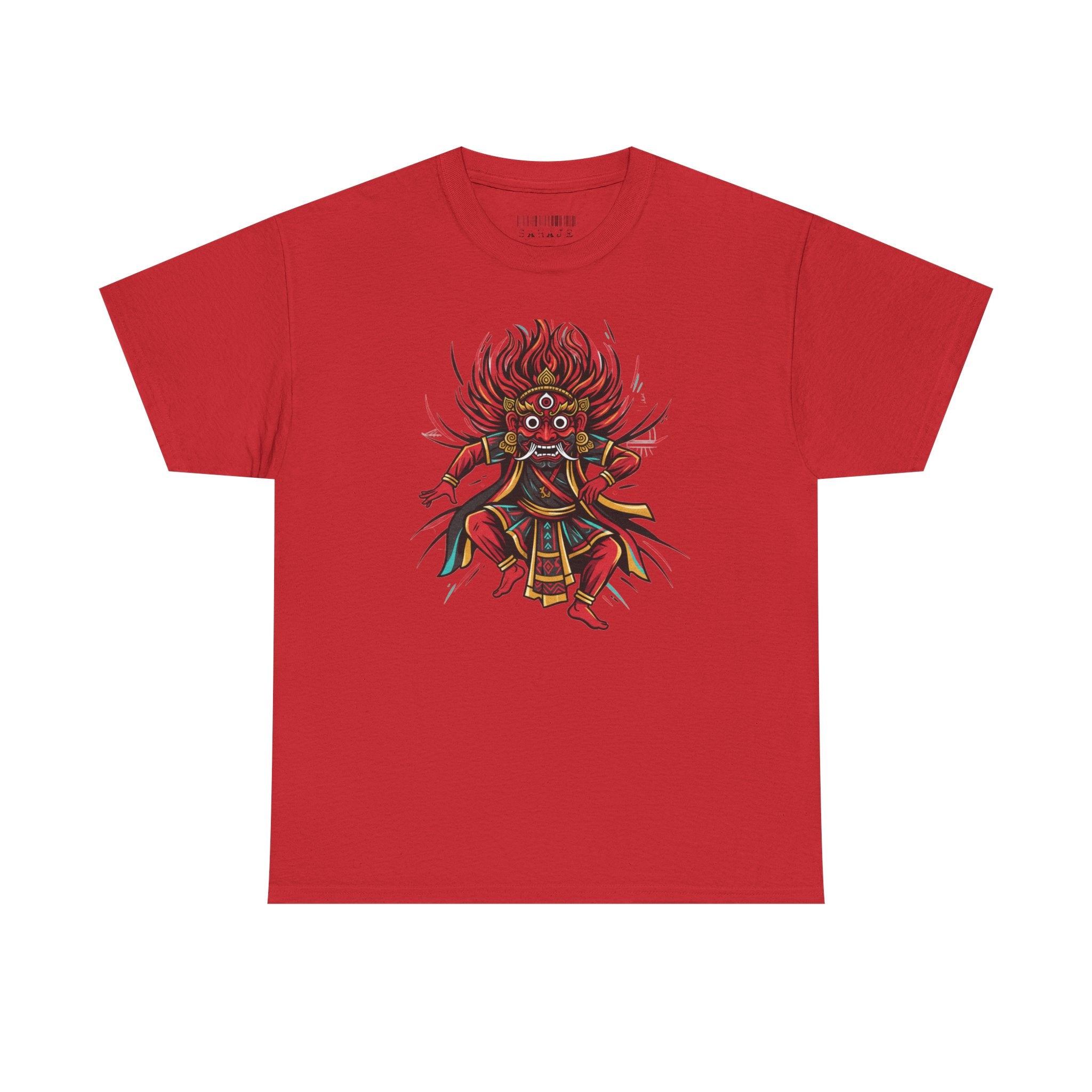 T-Shirt — Fierce Red Oni Demon Graphic Tee (Mythic Japanese Mask Design)