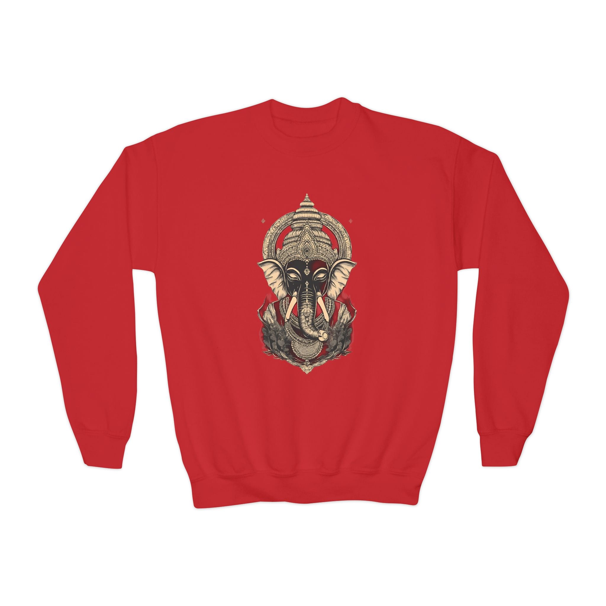 Ganesha Elephant Graphic Crewneck Sweatshirt — Youth Spiritual/Boho Kids Pullover