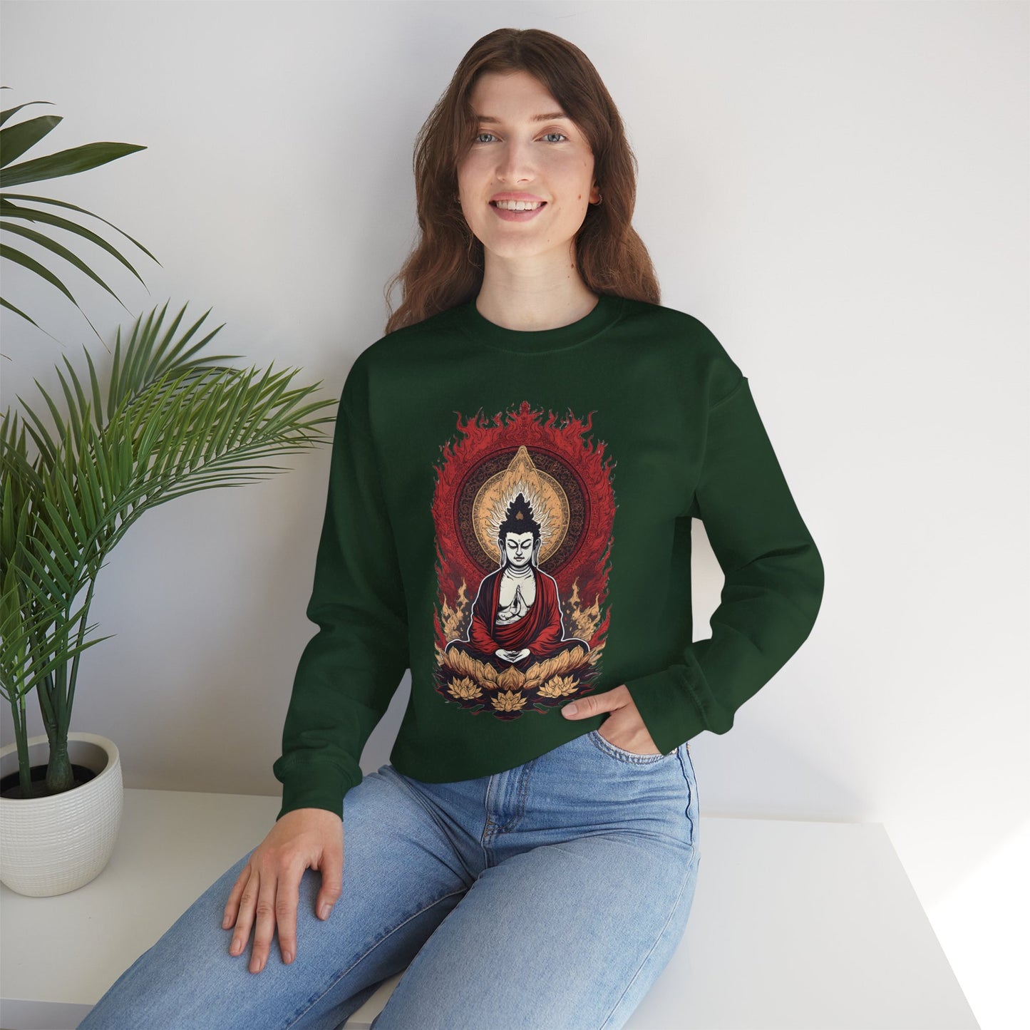 Buddha Lotus Flame Crewneck Sweatshirt