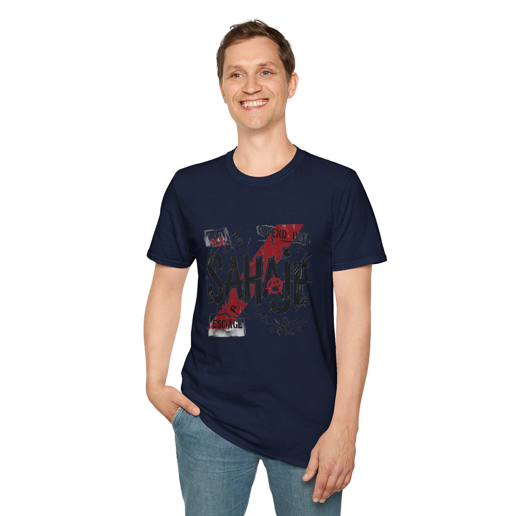 Sahajé Graphic T-Shirt — Bold Streetwear Tee with Red Slash Design