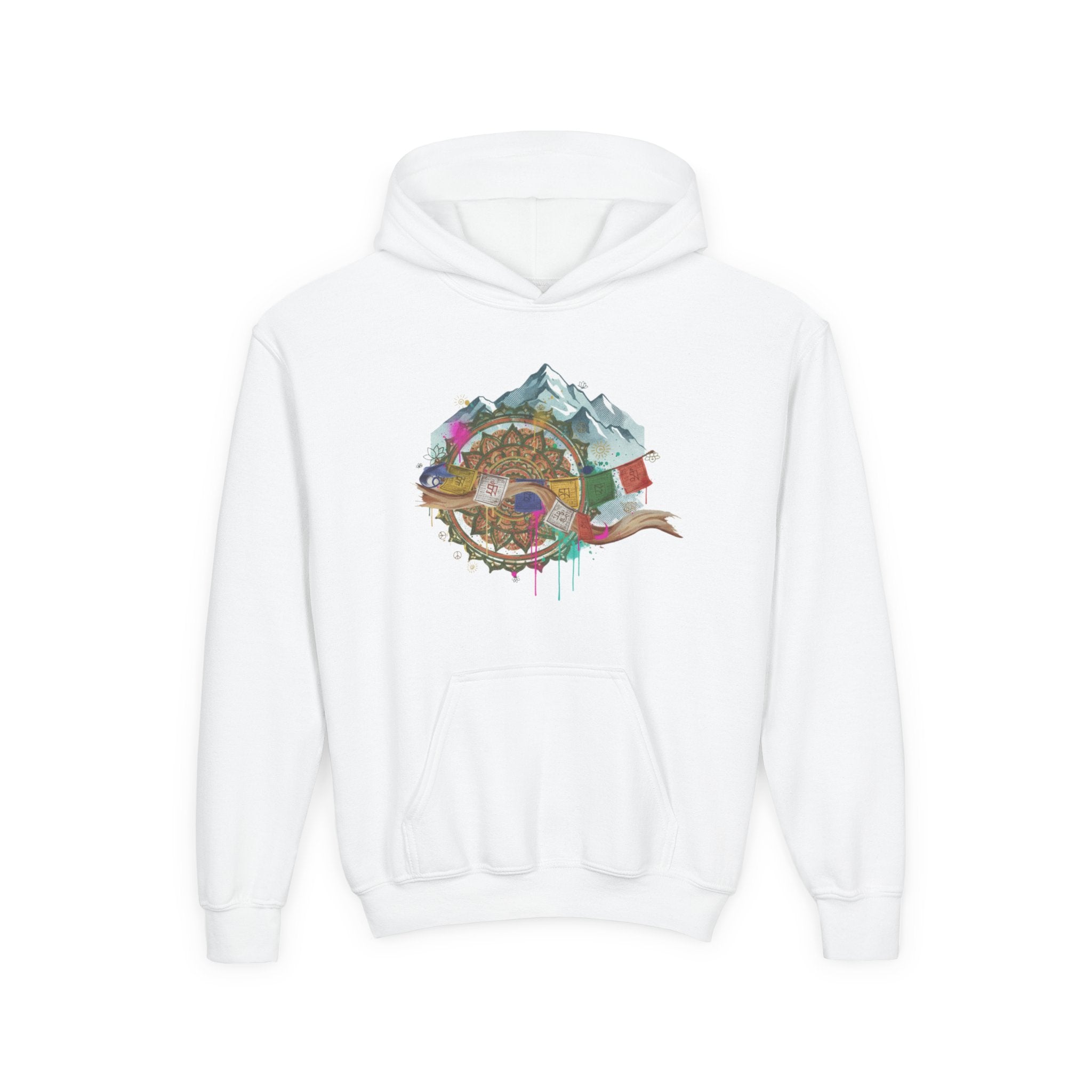 Youth Hoodie — Colorful Mountain Adventure Graphic